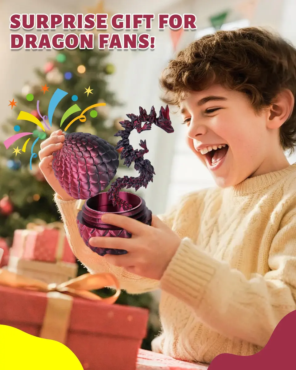 TBOLINE 3D Printed Dragon Egg with Articulated Crystal Dragon Toy, Shadow Crimson, 9.3 cm (2.2 in) | Officially Licensed by Cinderwing3D - view 8