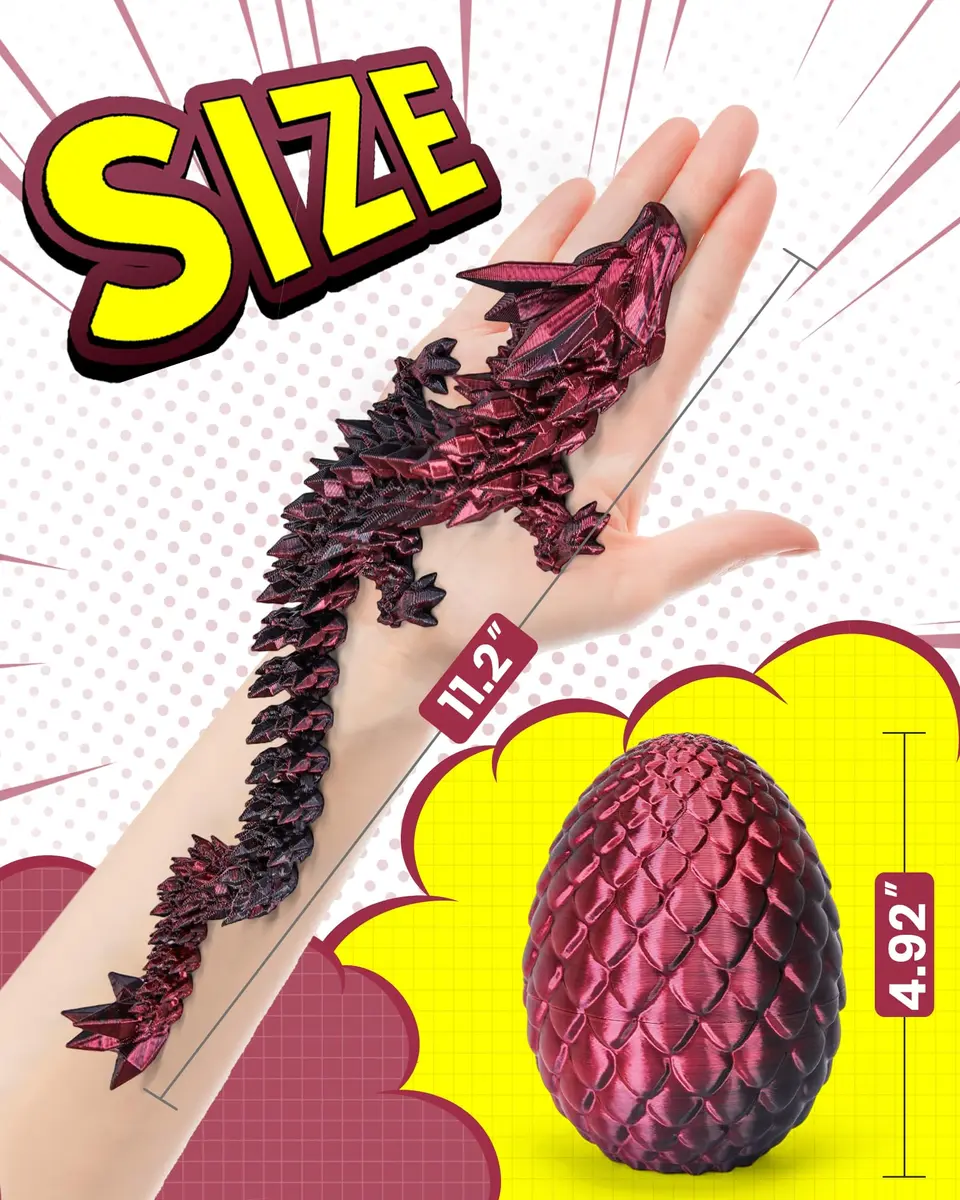 TBOLINE 3D Printed Dragon Egg with Articulated Crystal Dragon Toy, Shadow Crimson, 9.3 cm (2.2 in) | Officially Licensed by Cinderwing3D - view 4