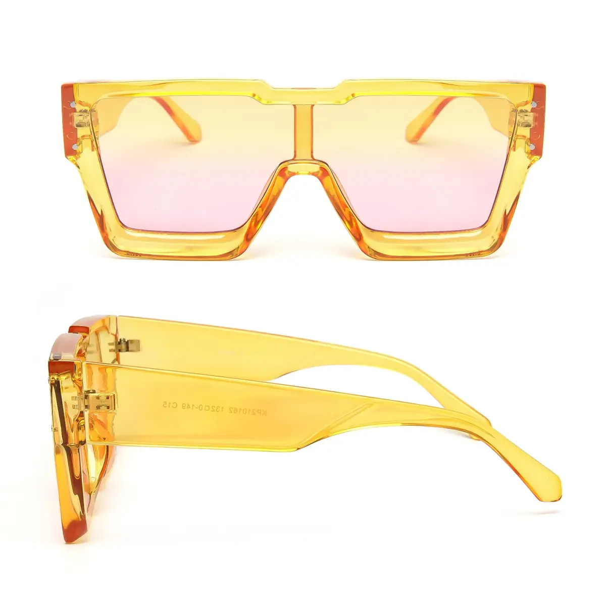 KENBO Oversized Yellow Frame Gradient Yellow Pink Lens Square Sunglasses for Women Men - view 3