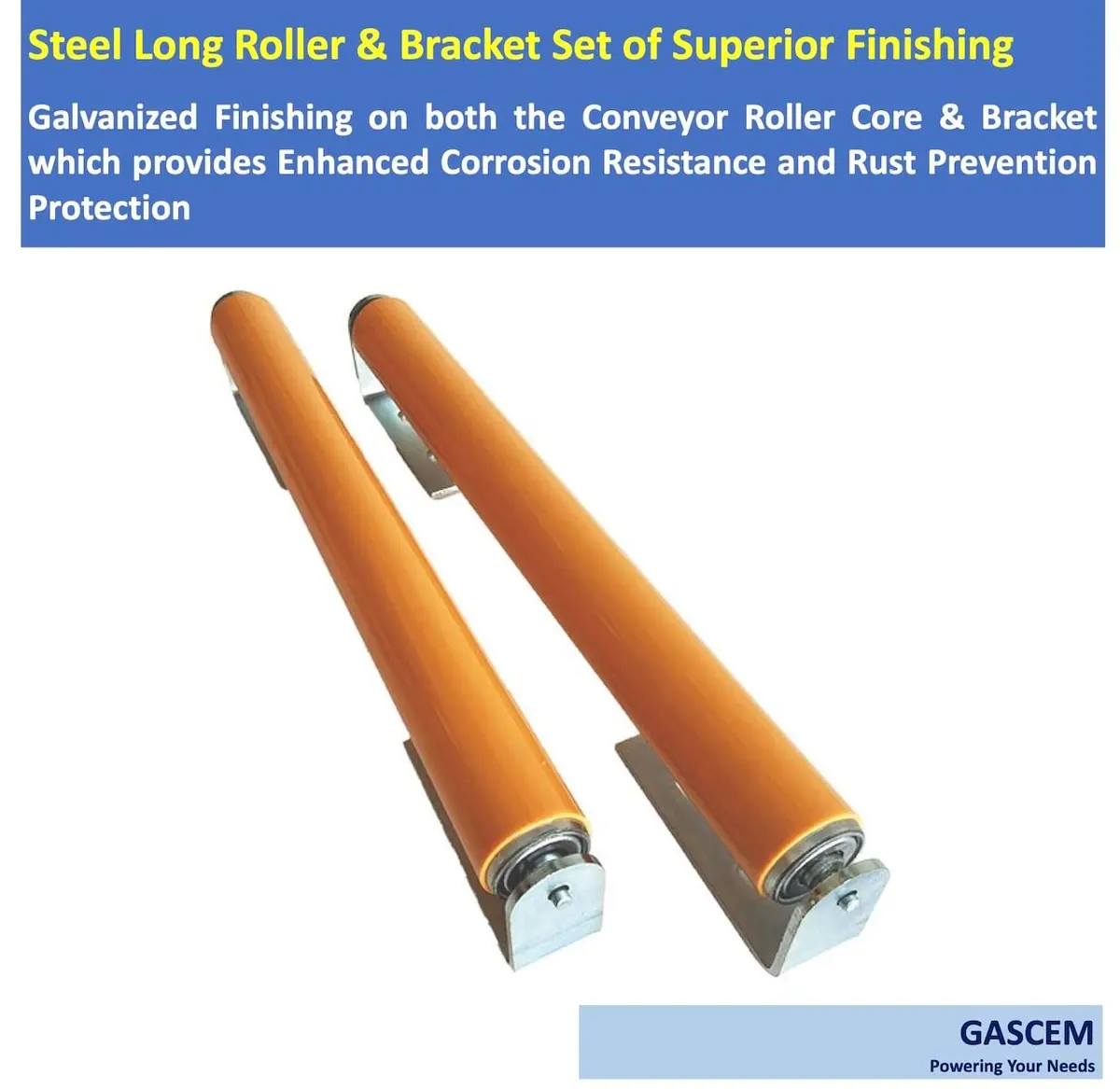 Gascem Polyurethane Coated Long Roller with Bracket Set | 16" Length, 1.5" Diameter Conveyor | Galvanized Steel | Pack of 2 - view 3
