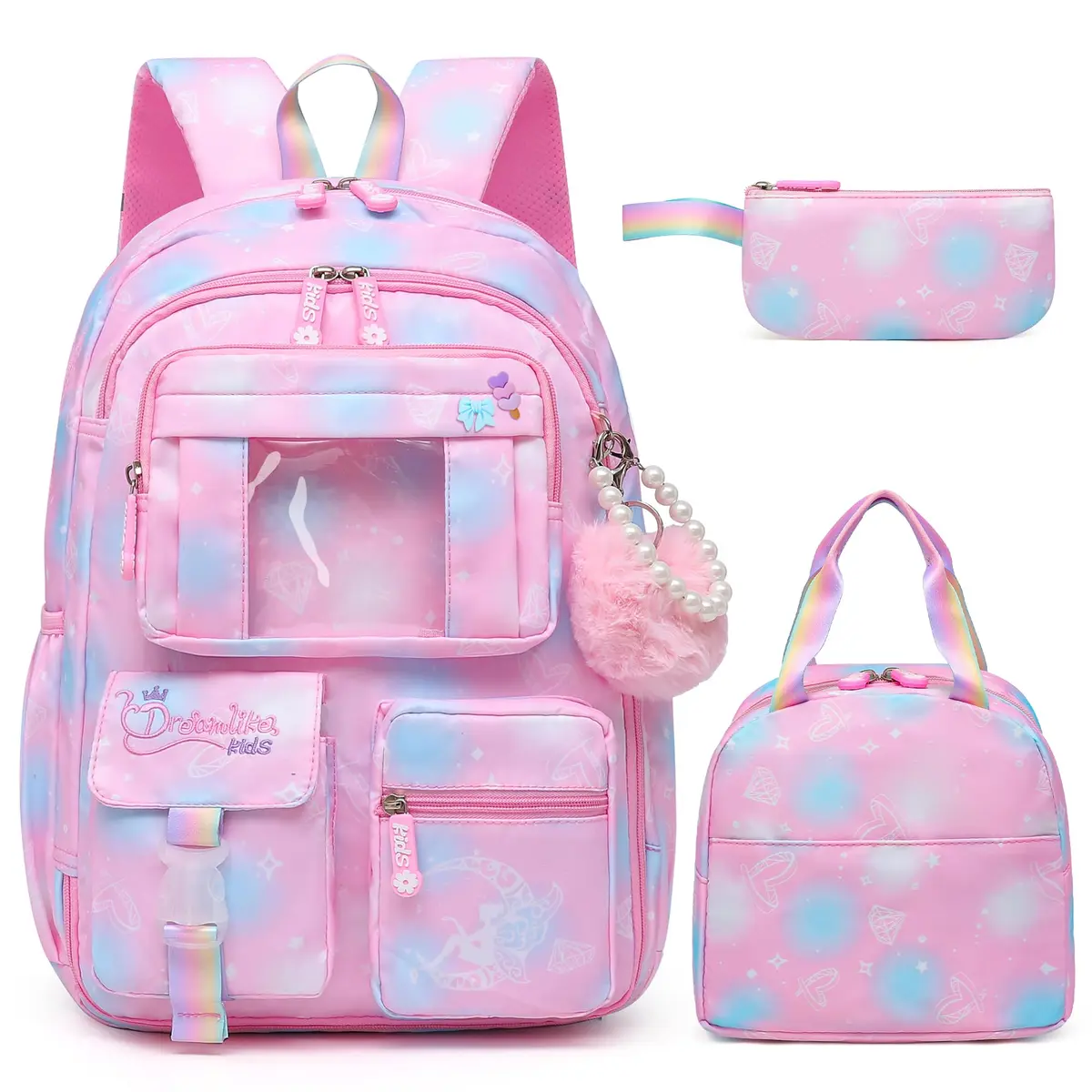 Alrisg Girls Backpack Set with Lunch Bag & Pencil Case | 17 inch (43 cm) 3-Piece School Bookbag for Elementary & Middle School - main product image