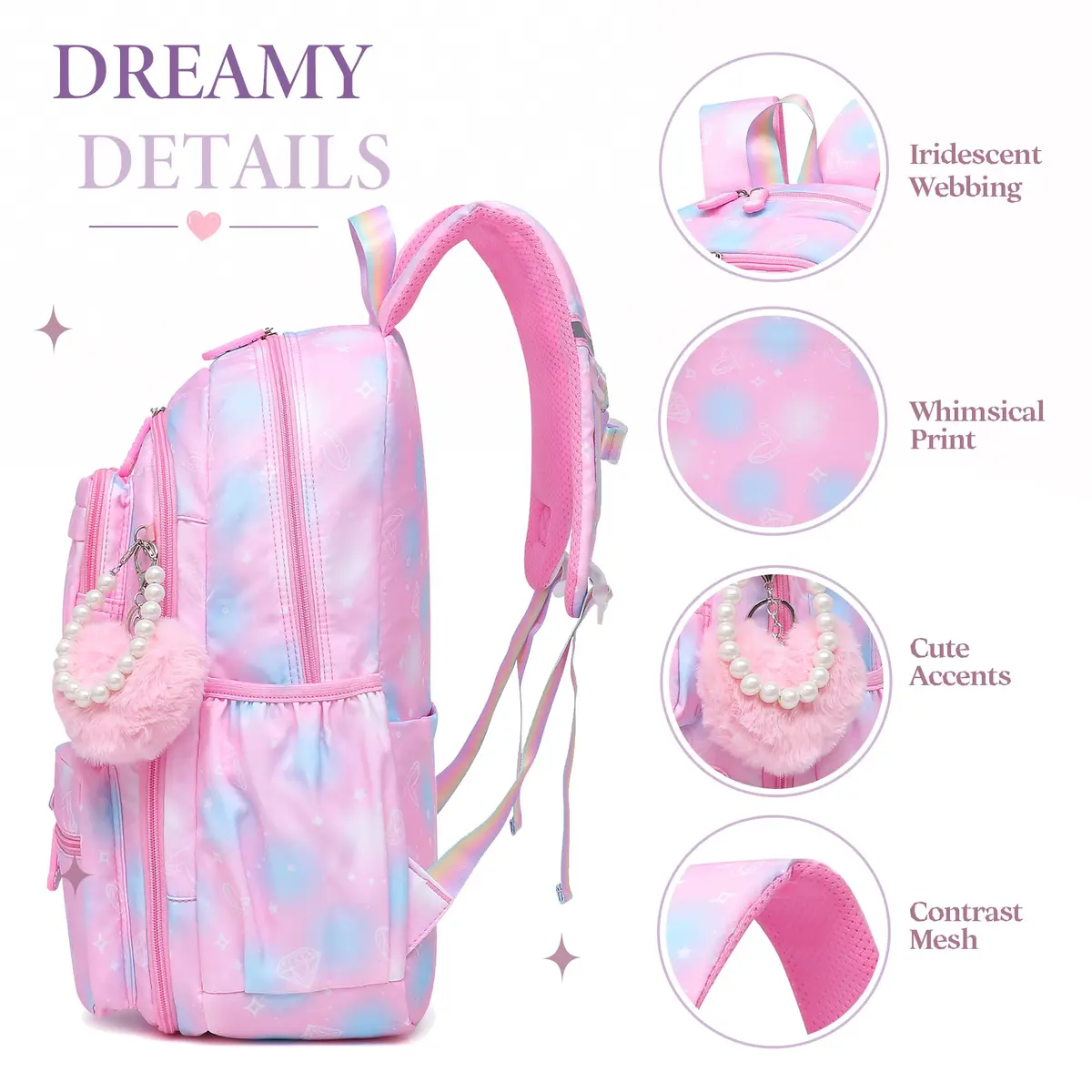 Alrisg Girls Backpack Set with Lunch Bag & Pencil Case | 17 inch (43 cm) 3-Piece School Bookbag for Elementary & Middle School - view 5