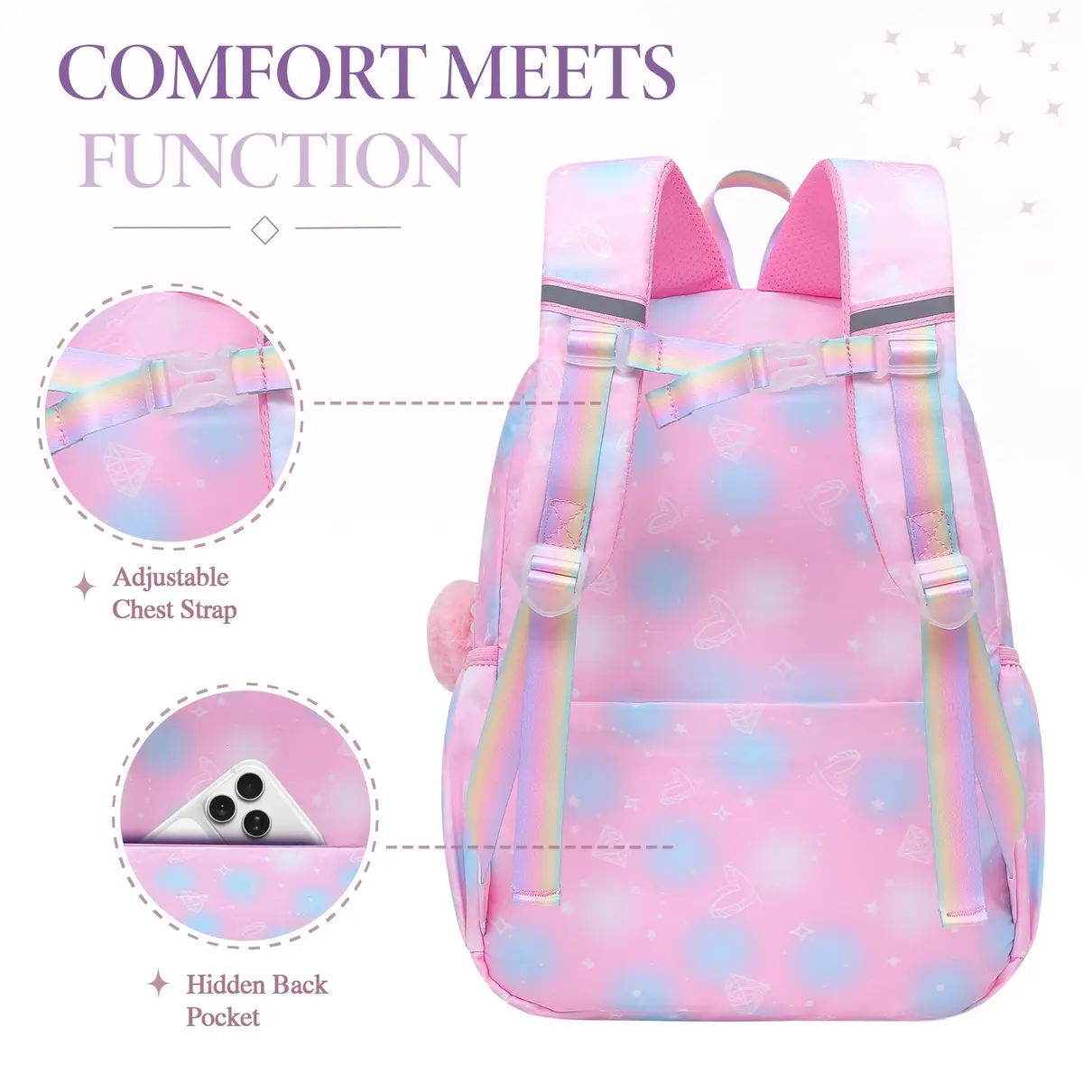 Alrisg Girls Backpack Set with Lunch Bag & Pencil Case | 17 inch (43 cm) 3-Piece School Bookbag for Elementary & Middle School - view 6