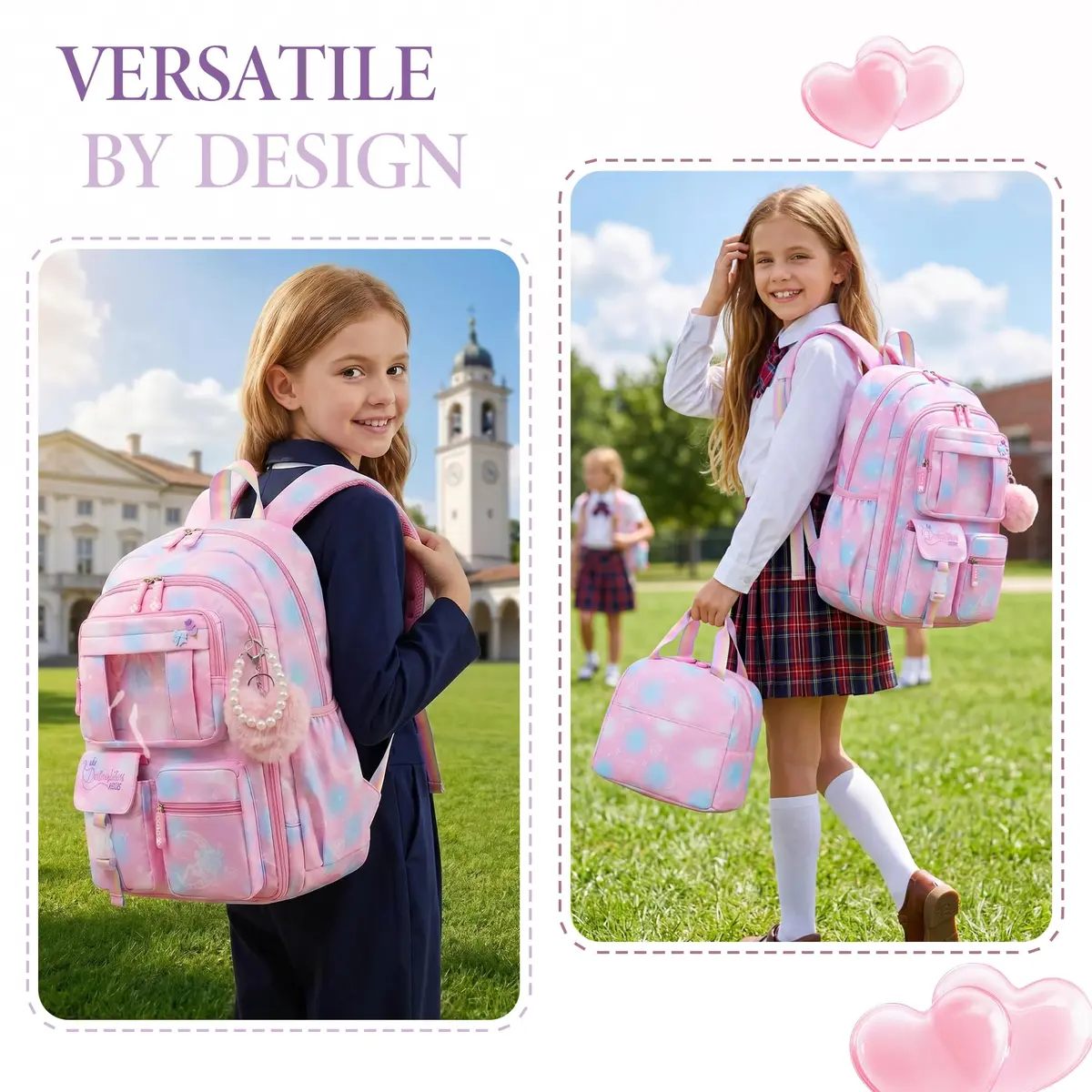 Alrisg Girls Backpack Set with Lunch Bag & Pencil Case | 17 inch (43 cm) 3-Piece School Bookbag for Elementary & Middle School - view 8