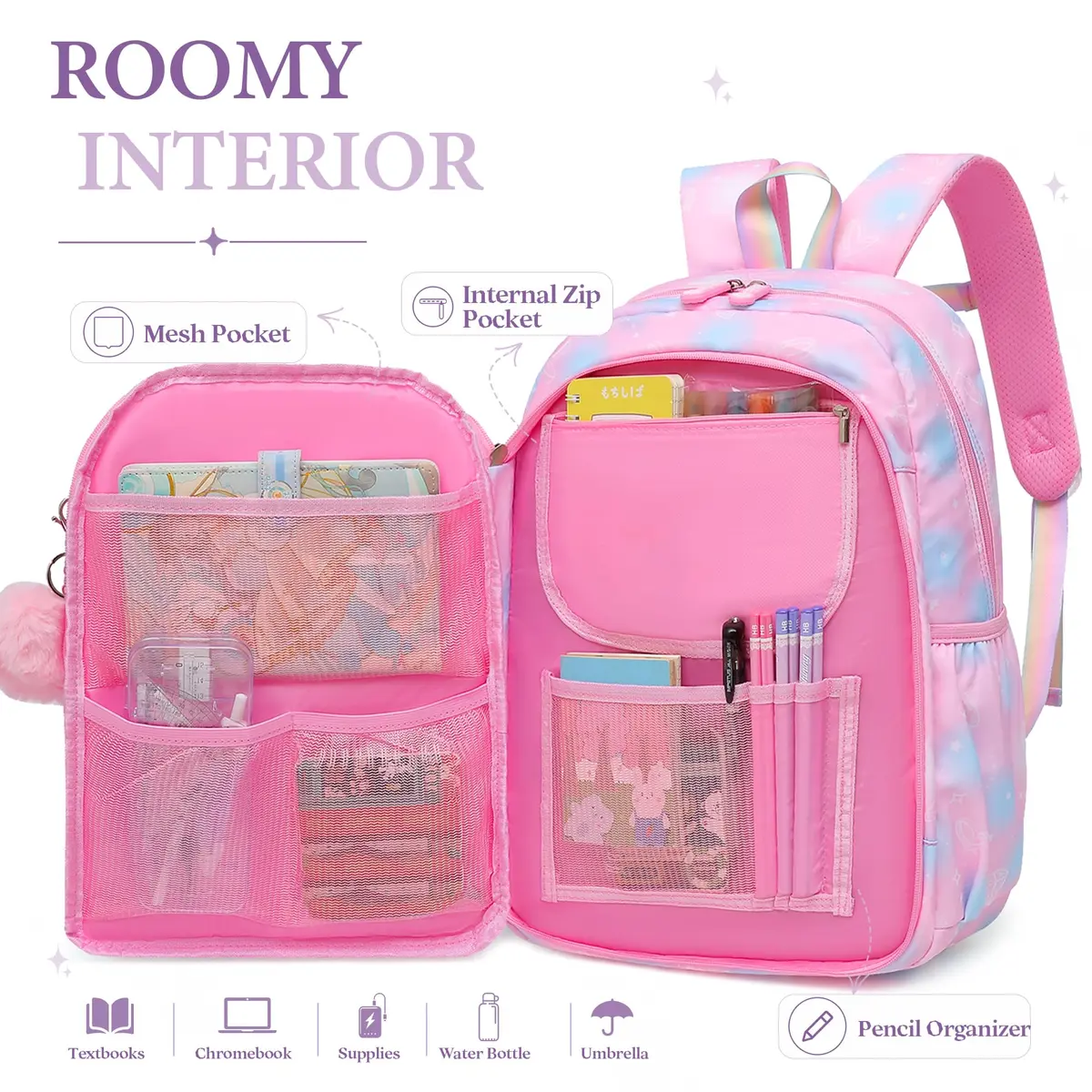 Alrisg Girls Backpack Set with Lunch Bag & Pencil Case | 17 inch (43 cm) 3-Piece School Bookbag for Elementary & Middle School - view 2