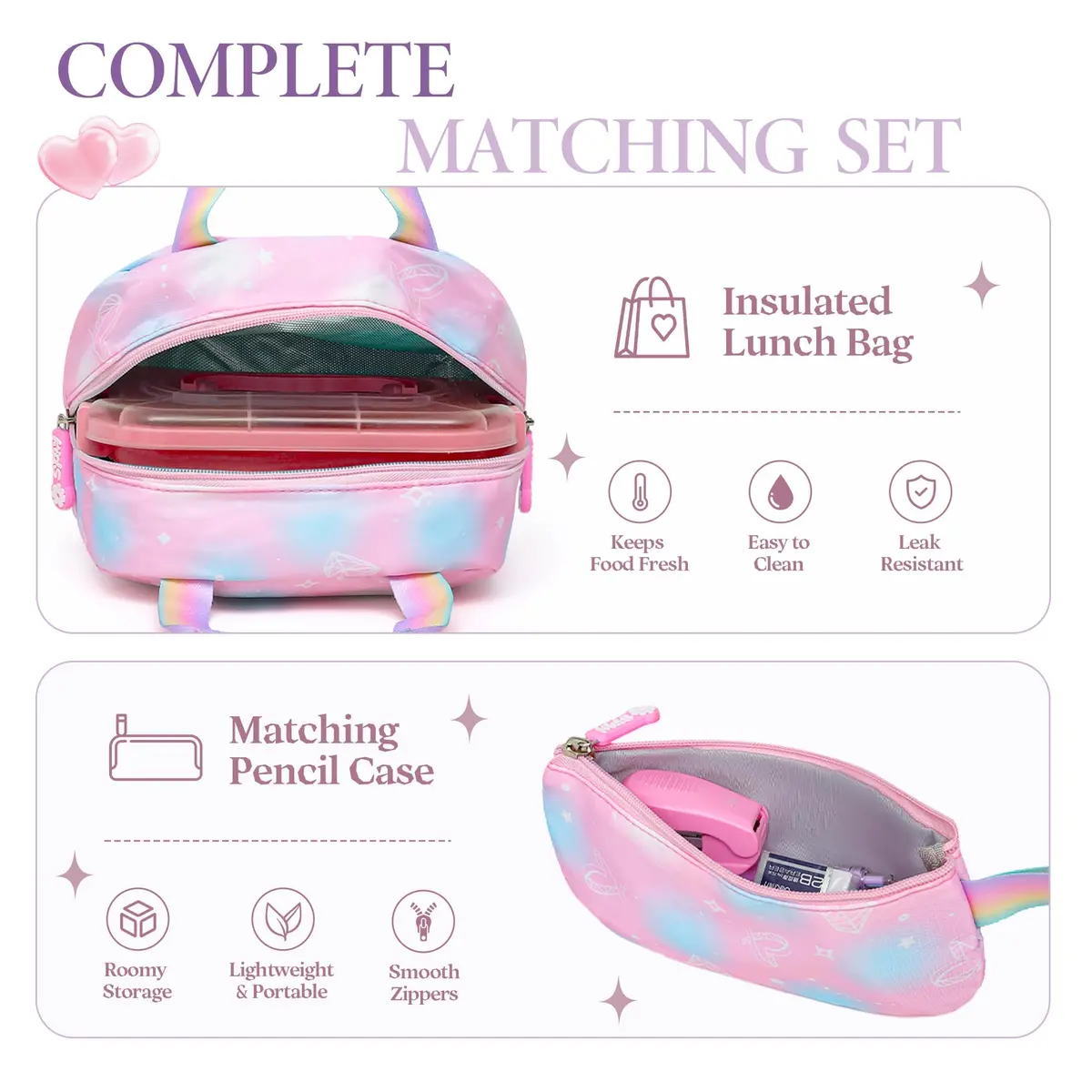 Alrisg Girls Backpack Set with Lunch Bag & Pencil Case | 17 inch (43 cm) 3-Piece School Bookbag for Elementary & Middle School - view 3