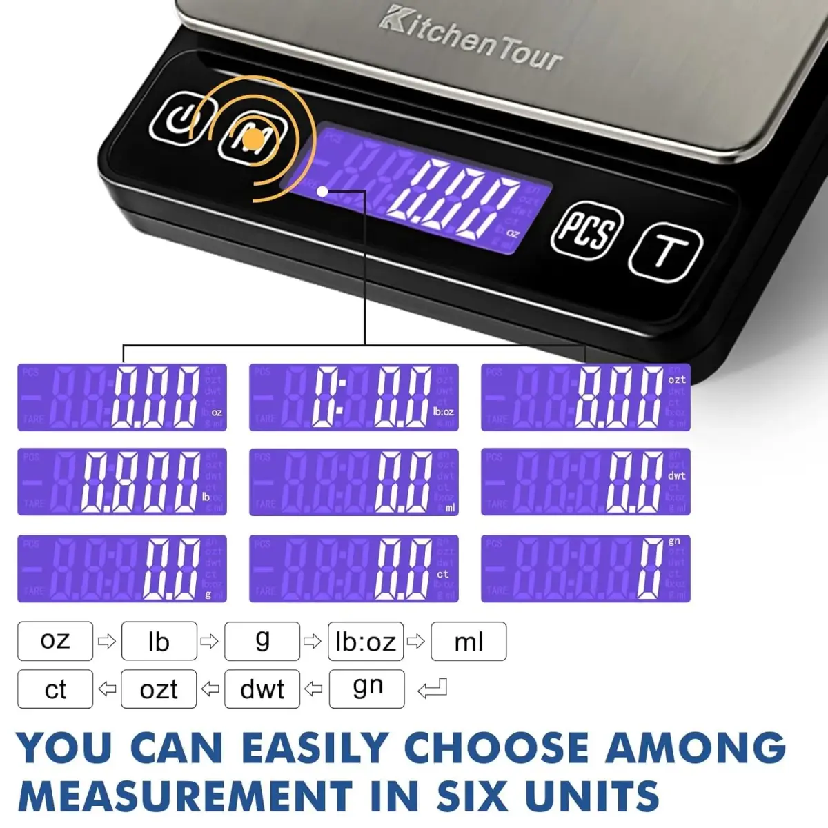 K KitchenTour Digital Kitchen Scale 3000g/0.1g Precision | Tare Function, 9 Units, Backlit LCD - view 4