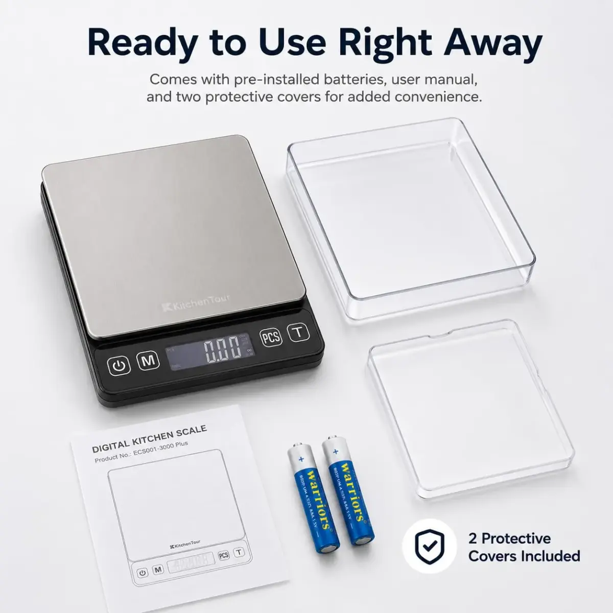 K KitchenTour Digital Kitchen Scale 3000g/0.1g Precision | Tare Function, 9 Units, Backlit LCD - view 8