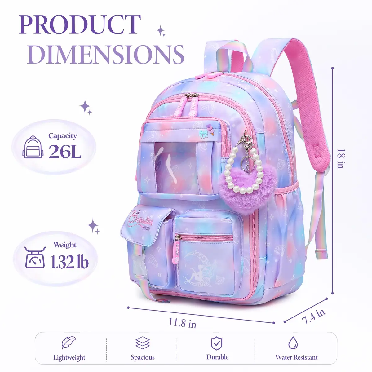 Alrisg Girls Backpack 43.2 cm (18.1 inches) | Cute Pastel School Bookbag for Kids - view 6