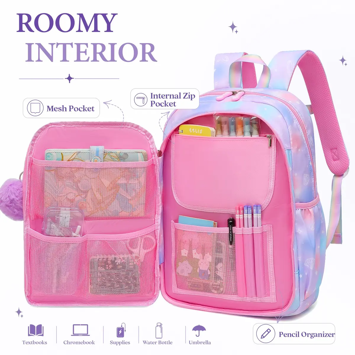 Alrisg Girls Backpack 43.2 cm (18.1 inches) | Cute Pastel School Bookbag for Kids - view 2