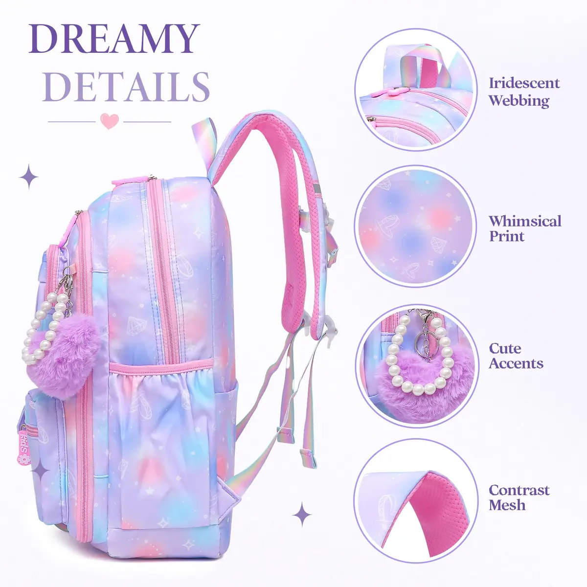Alrisg Girls Backpack 43.2 cm (18.1 inches) | Cute Pastel School Bookbag for Kids - view 4