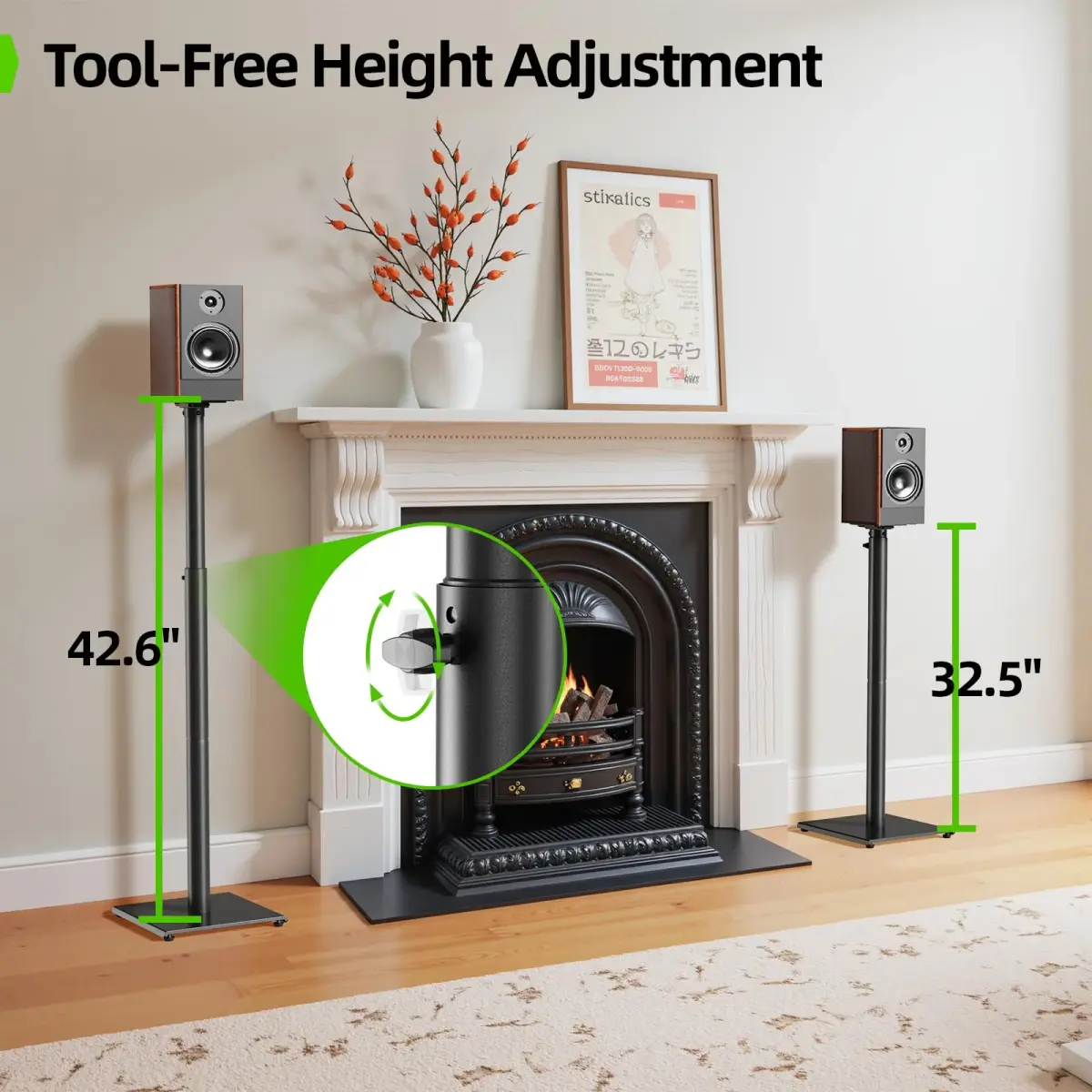 USX MOUNT Adjustable Speaker Stands Pair, 32-42 inch Height, 5kg (11 lbs) Load Capacity | Floor Satellite Speaker Stands for Home Theater - view 2