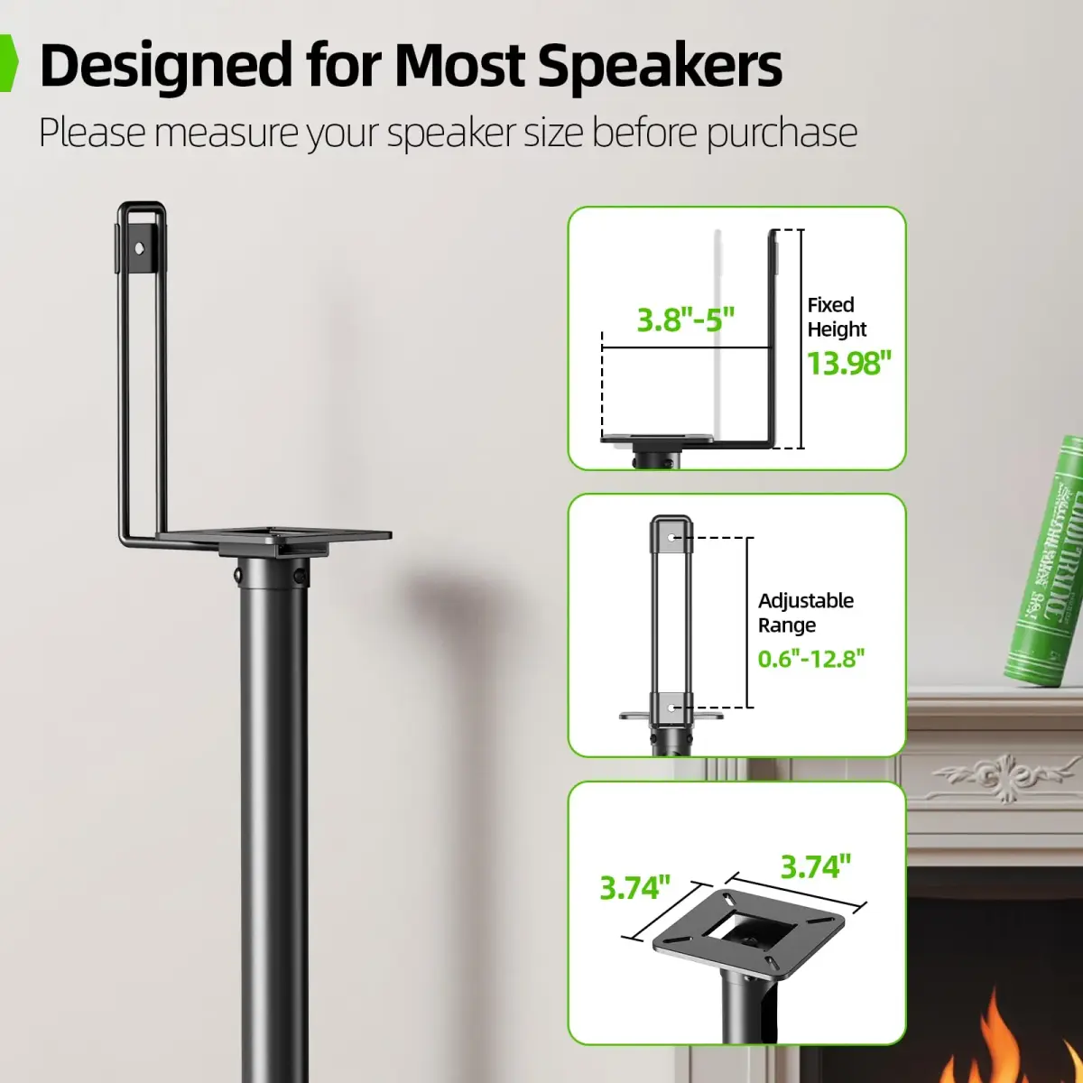 USX MOUNT Adjustable Speaker Stands Pair, 32-42 inch Height, 5kg (11 lbs) Load Capacity | Floor Satellite Speaker Stands for Home Theater - view 3