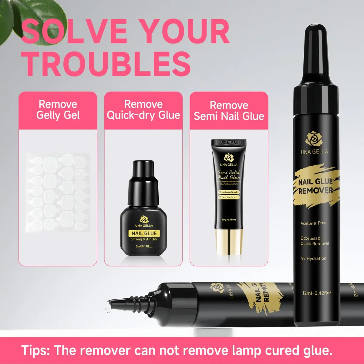 UNA GELLA Quick Removal Gel Nail Glue Remover 24ml (0.811 Fl Oz) | Acetone-Free Formula for Press-On Nails - view 3