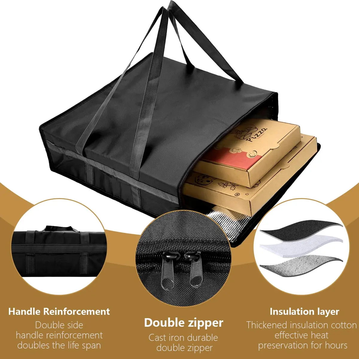 Yalin Insulated Pizza Delivery Bag, 20" x 20" x 6" | Keeps Food Hot or Cold for Hours - view 5
