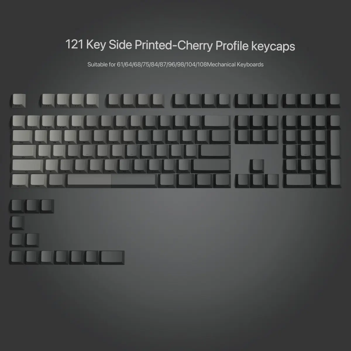 dagaladoo Shine Through Keycaps Set, Double Shot PBT, Gradient Grey, 121 Keys | RGB Backlit Cherry Profile - view 2