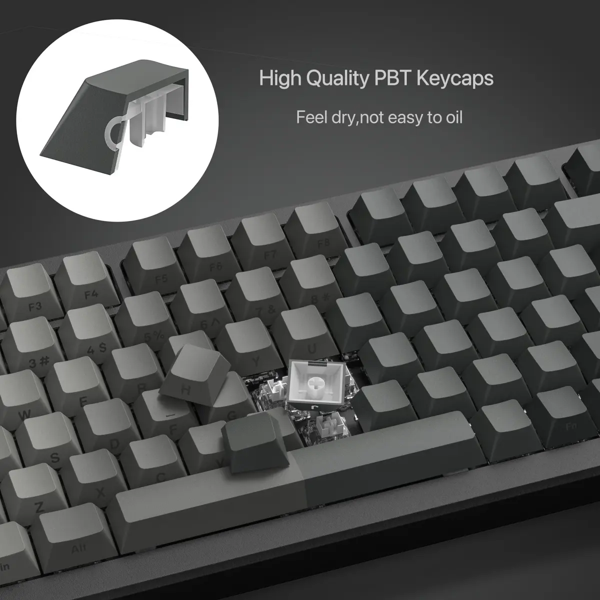 dagaladoo Shine Through Keycaps Set, Double Shot PBT, Gradient Grey, 121 Keys | RGB Backlit Cherry Profile - view 3