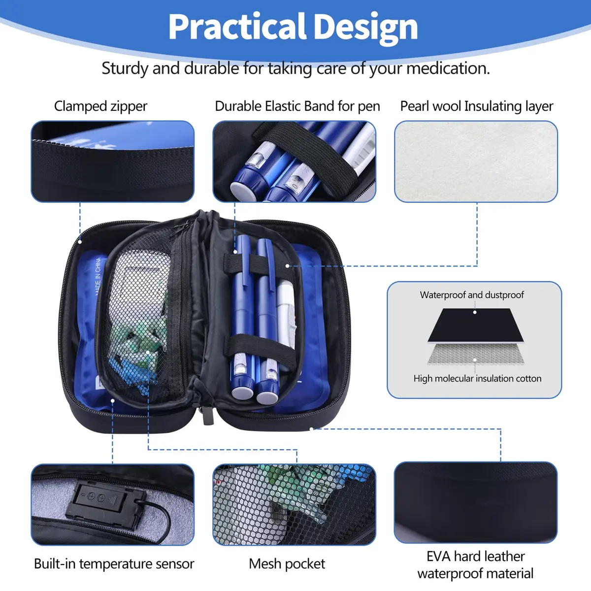 HIMDUZE Insulin Cooler Travel Case Black 21.8cm (8.6") x 13.8cm (5.4") x 8.9cm (3.5") | TSA Approved for Travel - view 2