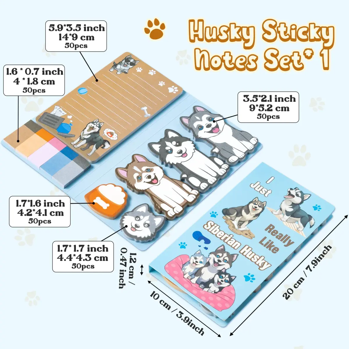 Xqumoi Husky Sticky Notes Set, 550 Sheets, Cute Animal Divider Tabs Bundle | Back to School Office Supplies Gift - main product image