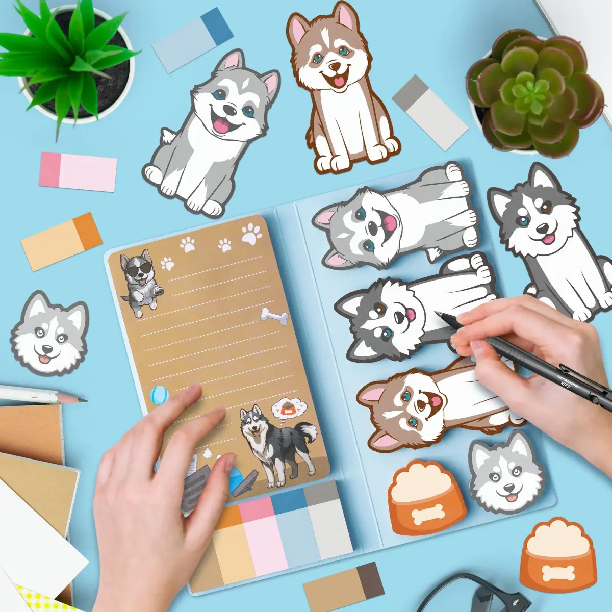 Xqumoi Husky Sticky Notes Set, 550 Sheets, Cute Animal Divider Tabs Bundle | Back to School Office Supplies Gift - view 3