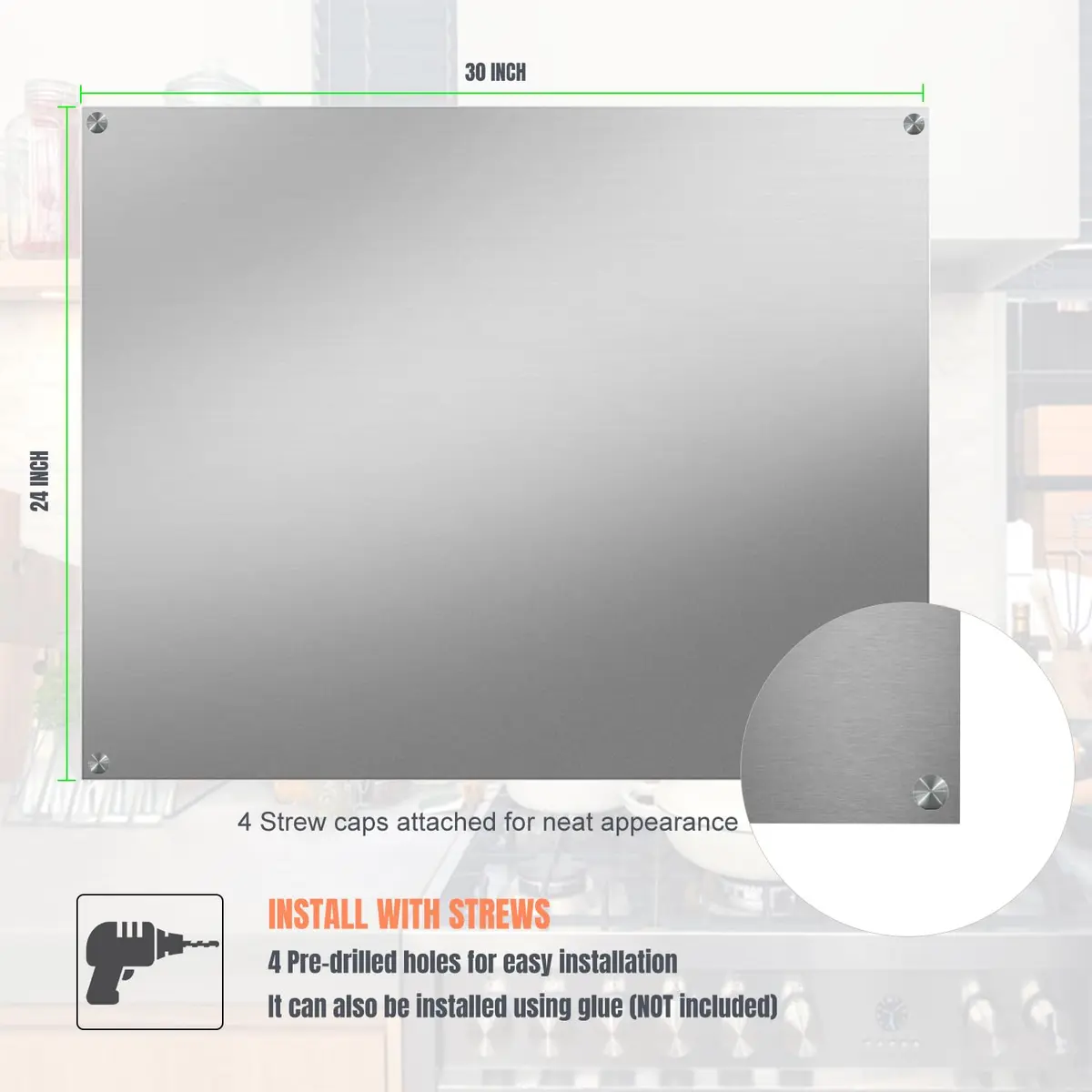 TUTU 24" x 30" Stainless Steel Reversible Backsplash | Easy Clean Wall Shield - view 2