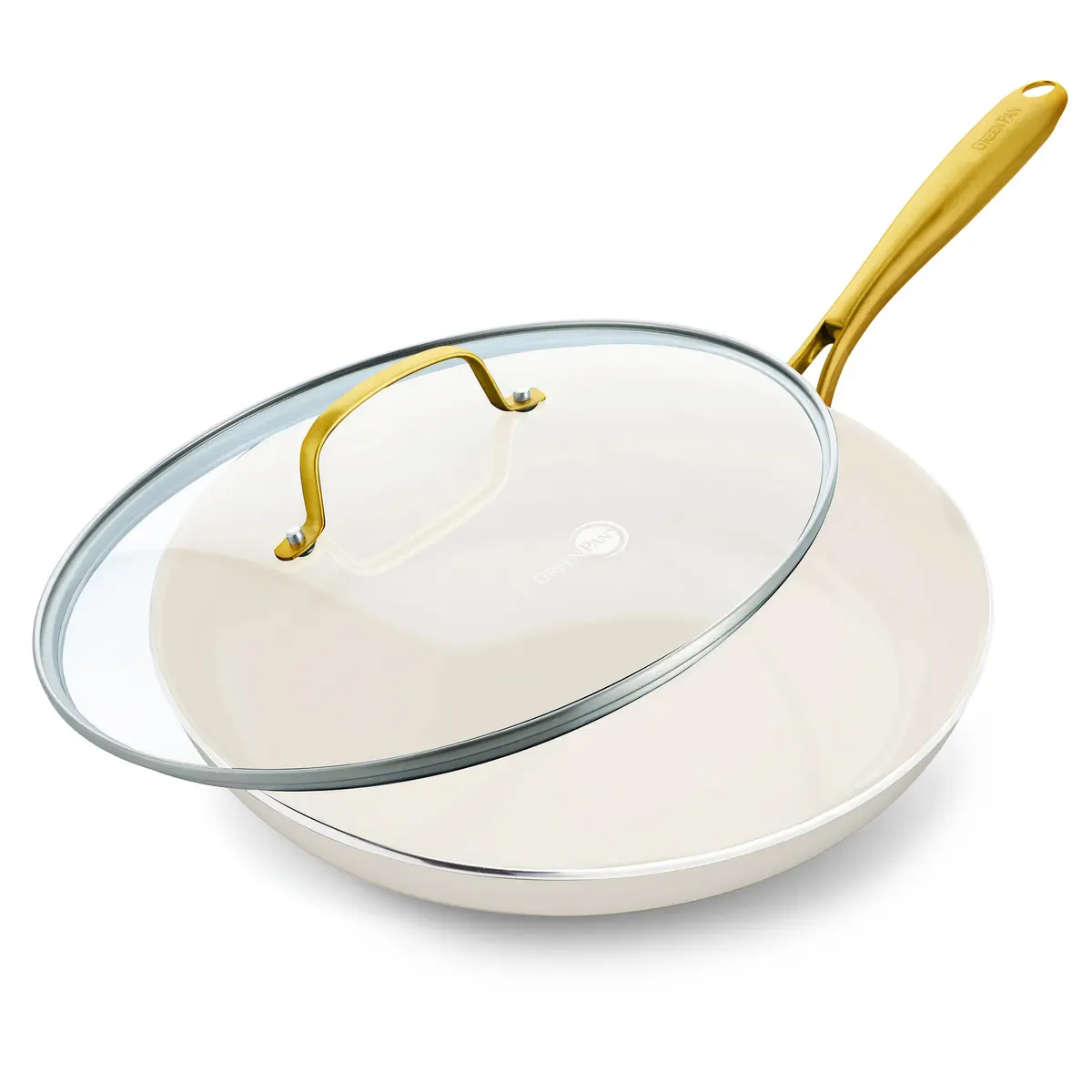 GreenPan Swift 12" Ceramic Nonstick Frying Pan Skillet with Lid, PFAS & PFOA-Free, Cream - main product image