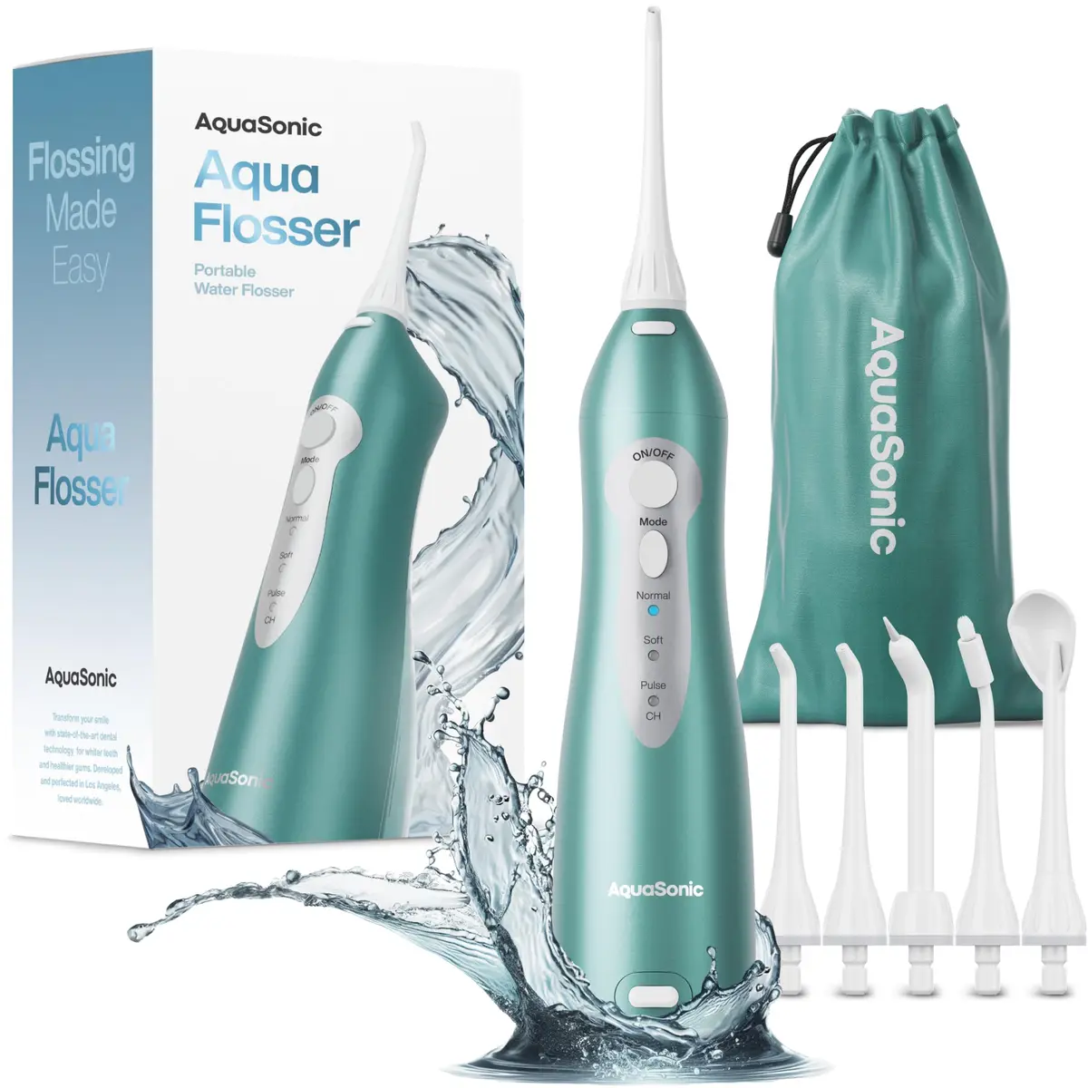 Aquasonic Water Flosser Cordless Rechargeable Mint Green Metallic | 500ml (16.9 Fl Oz) Water Reservoir - main product image