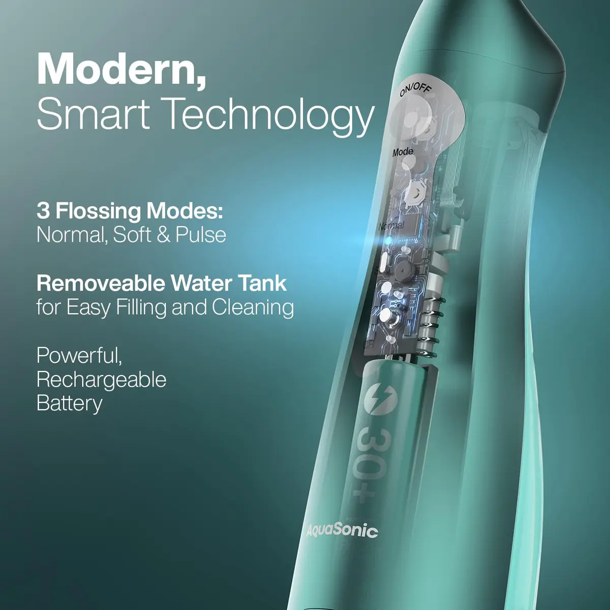 Aquasonic Water Flosser Cordless Rechargeable Mint Green Metallic | 500ml (16.9 Fl Oz) Water Reservoir - view 6
