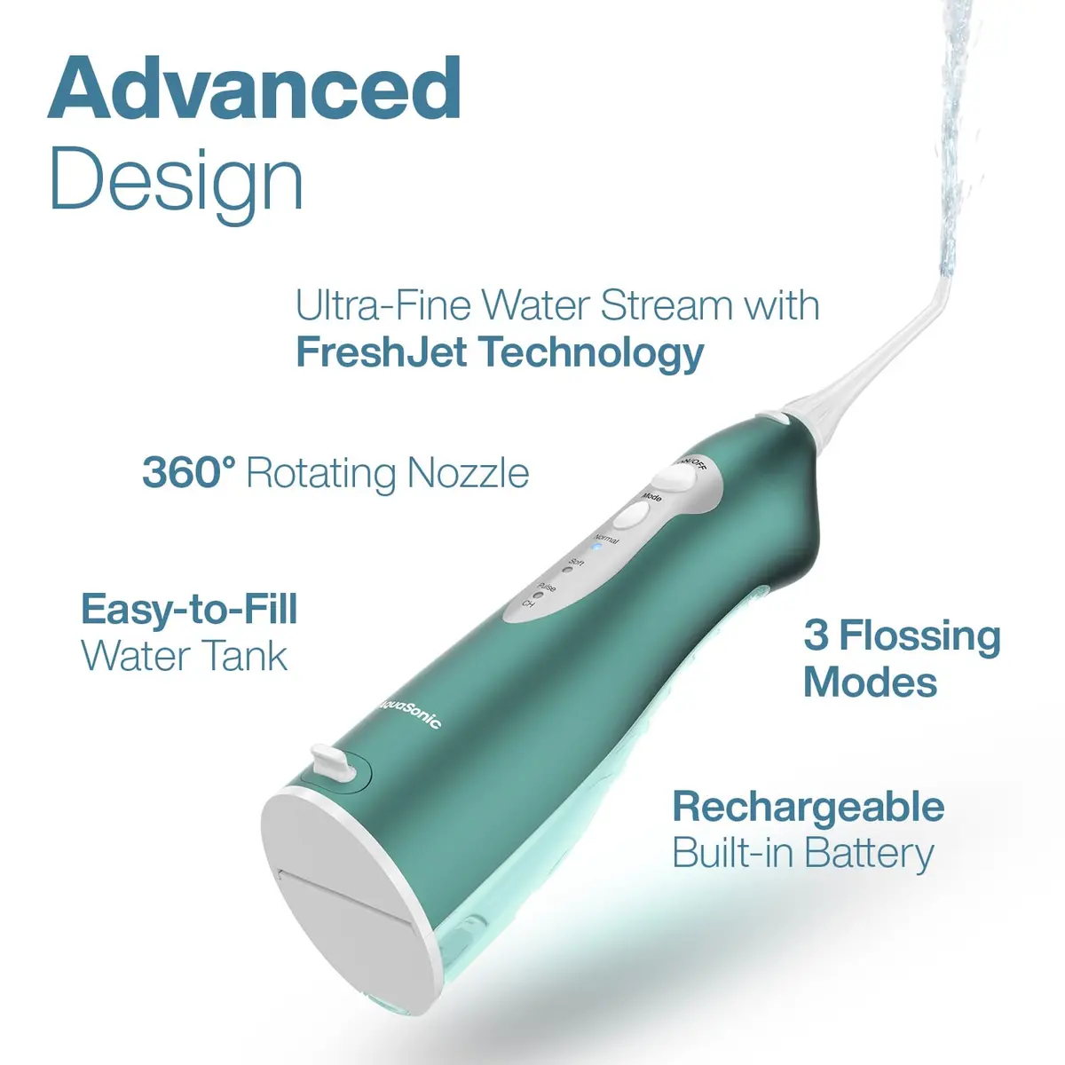 Aquasonic Water Flosser Cordless Rechargeable Mint Green Metallic | 500ml (16.9 Fl Oz) Water Reservoir - view 3