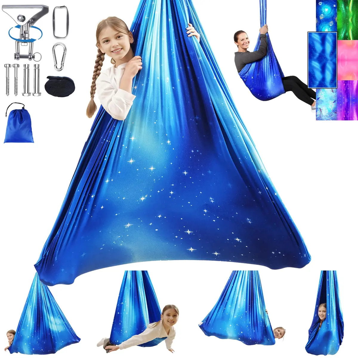 Heyfriday Sensory Swing for Kids & Adults | Indoor & Outdoor Therapy Cuddle Holds 300lbs Adjustable Swing Hammock Chair with 360° Swivel Kit - main product image