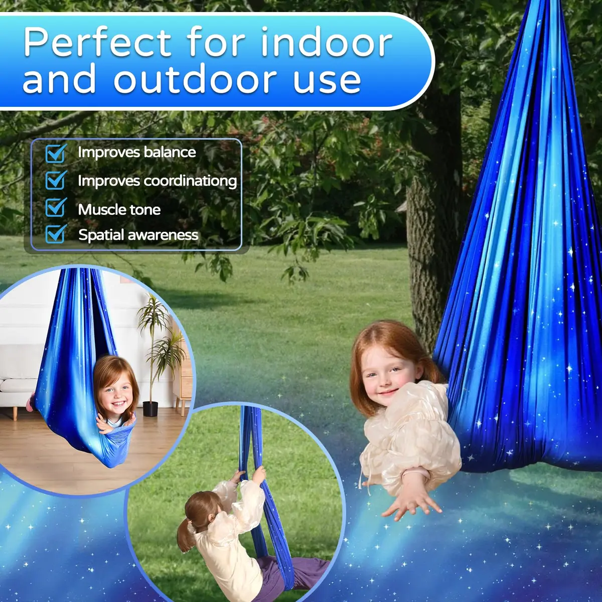 Heyfriday Sensory Swing for Kids & Adults | Indoor & Outdoor Therapy Cuddle Holds 300lbs Adjustable Swing Hammock Chair with 360° Swivel Kit - view 7