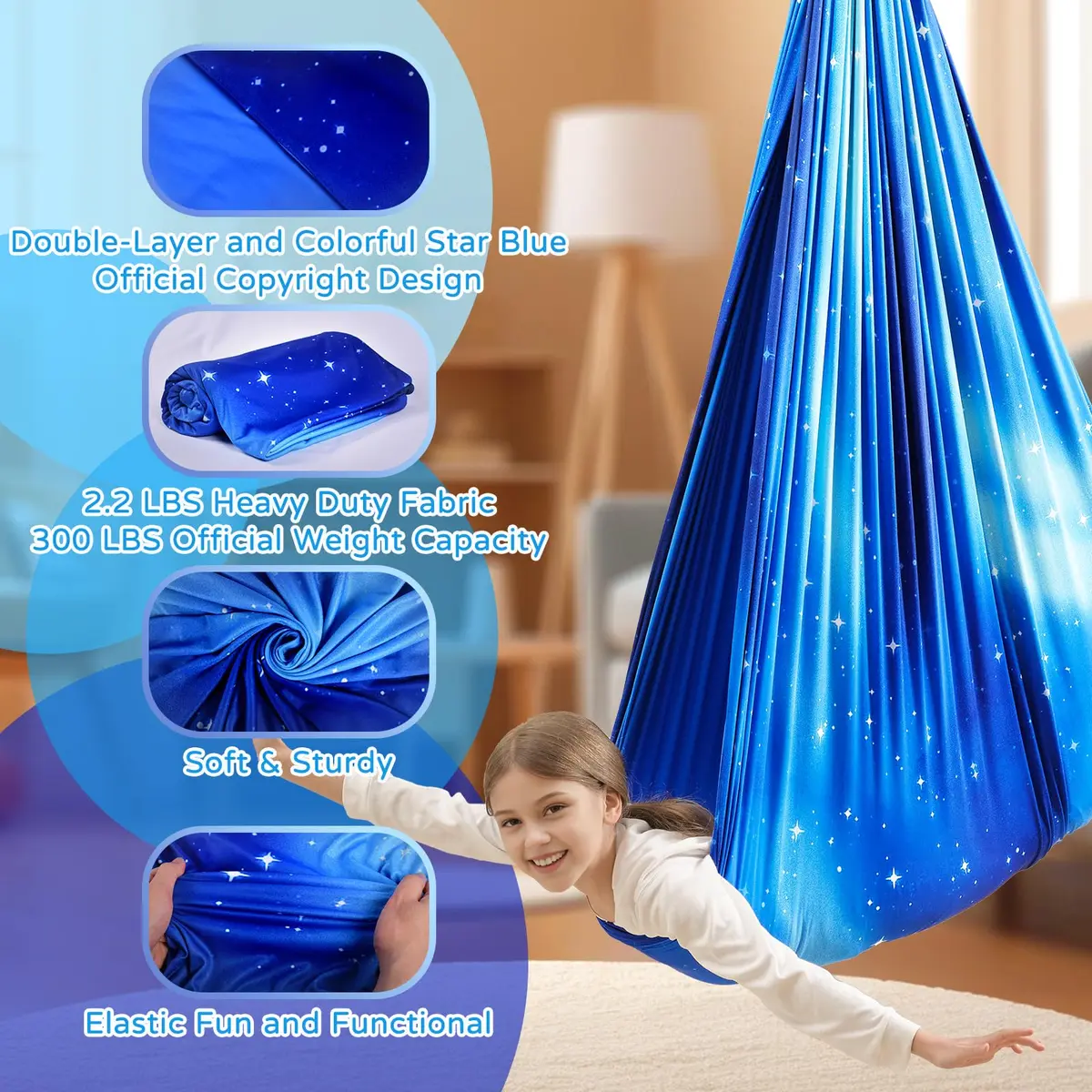 Heyfriday Sensory Swing for Kids & Adults | Indoor & Outdoor Therapy Cuddle Holds 300lbs Adjustable Swing Hammock Chair with 360° Swivel Kit - view 2
