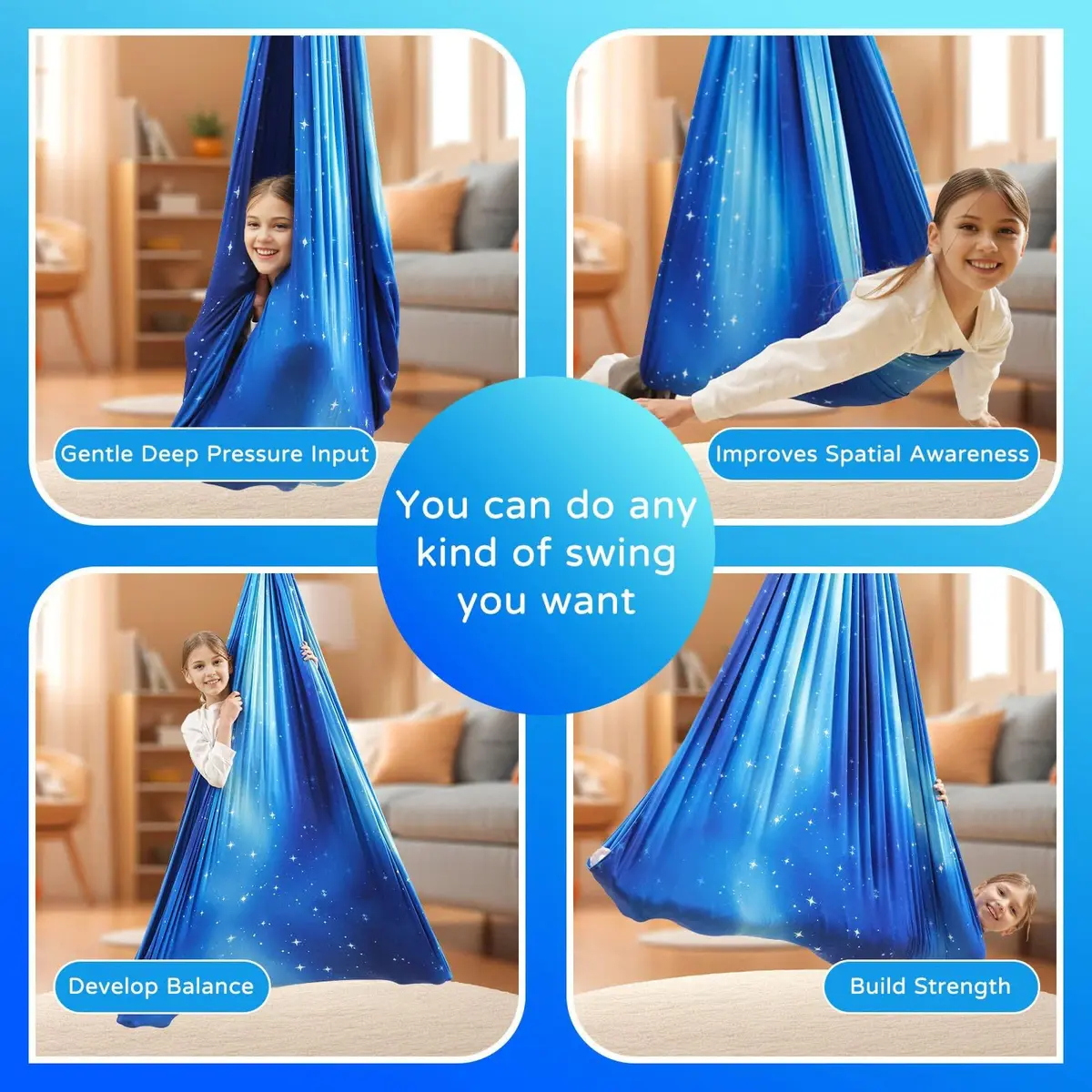 Heyfriday Sensory Swing for Kids & Adults | Indoor & Outdoor Therapy Cuddle Holds 300lbs Adjustable Swing Hammock Chair with 360° Swivel Kit - view 3