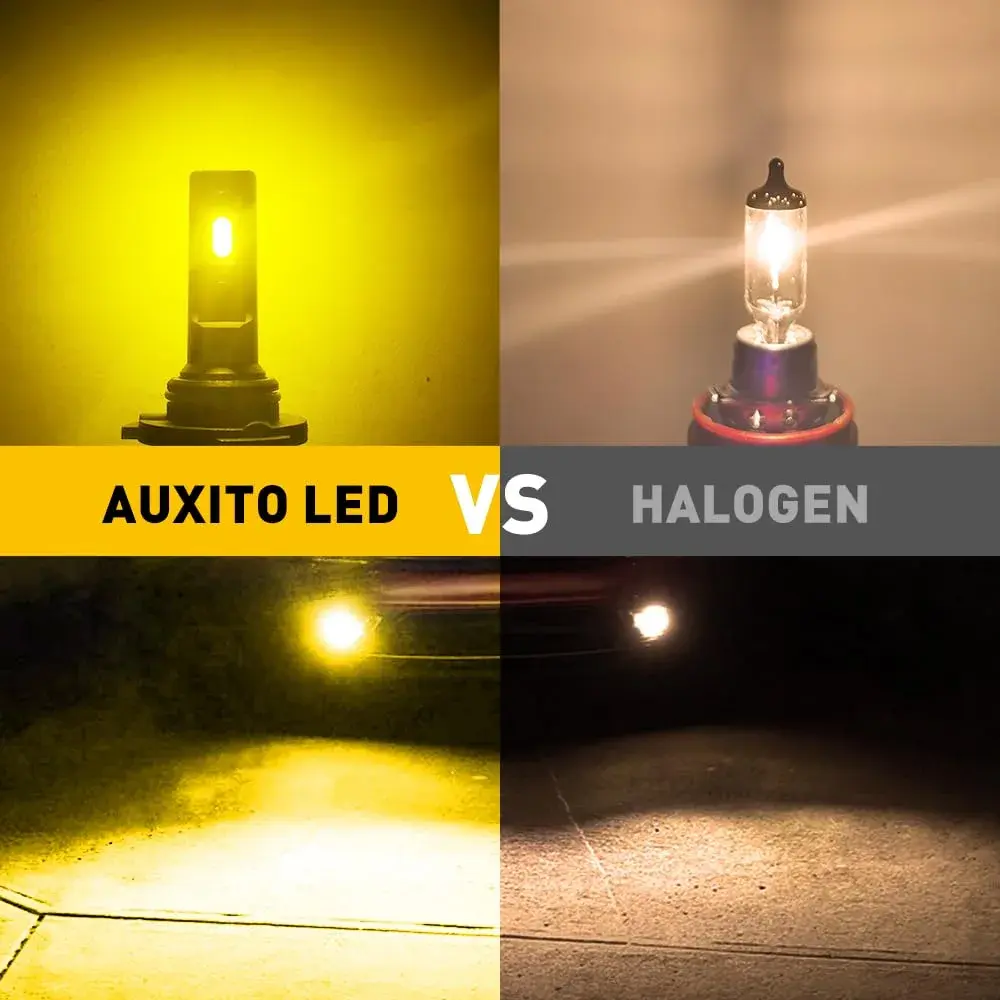 AUXITO 9145 LED Fog Light Bulbs Yellow, 6000LM 3000K Amber Fog Lights, H10/9045/9140 Halogen Replacement (Pack of 2) - view 2