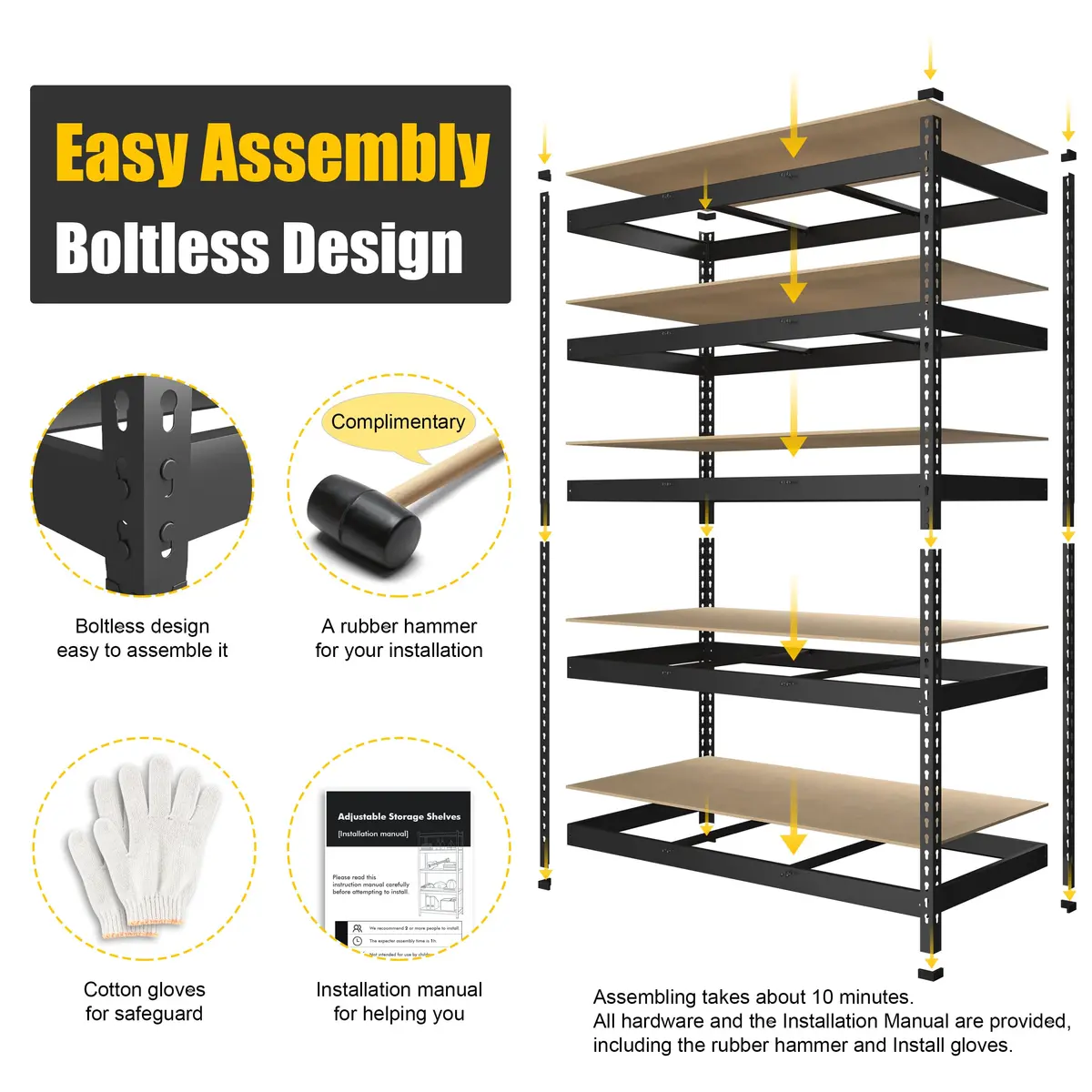 PrimeZone Garage Storage Shelves 47"W x 18"D x 72"H | Heavy Duty 5-Tier Metal Shelving - view 5