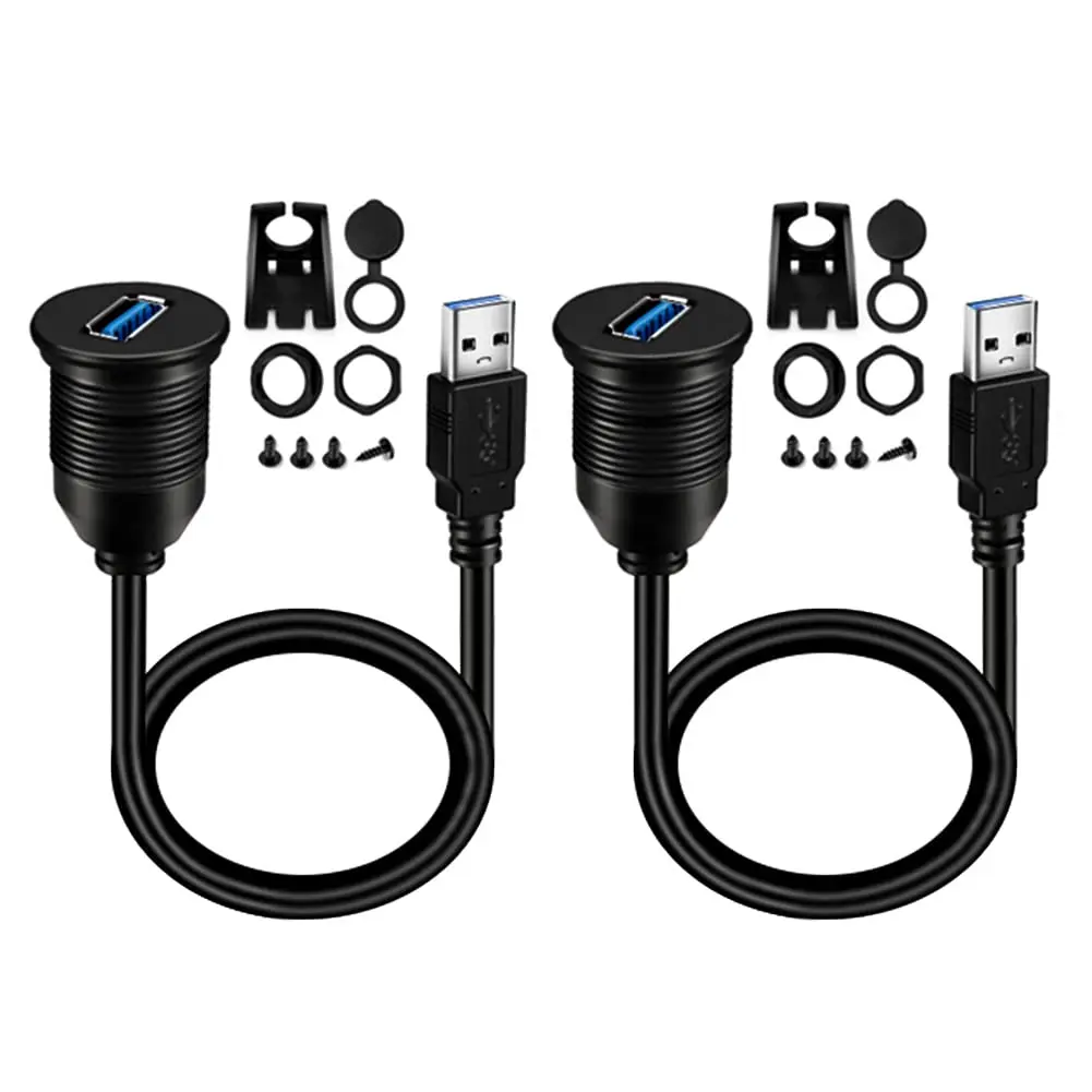 BATIGE 2 Pack USB 3.0 Male to Female Car Mount Flush Cable 1ft | Data Transfer & Compatibility - main product image