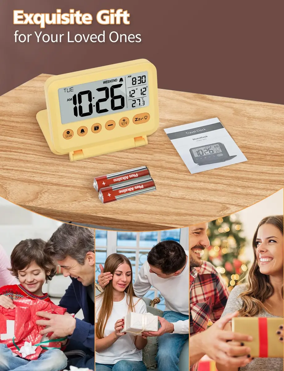MeesMeek Yellow Digital Travel Alarm Clock 10.2cm (4 inch) | Battery Operated with Snooze & Backlight - view 7
