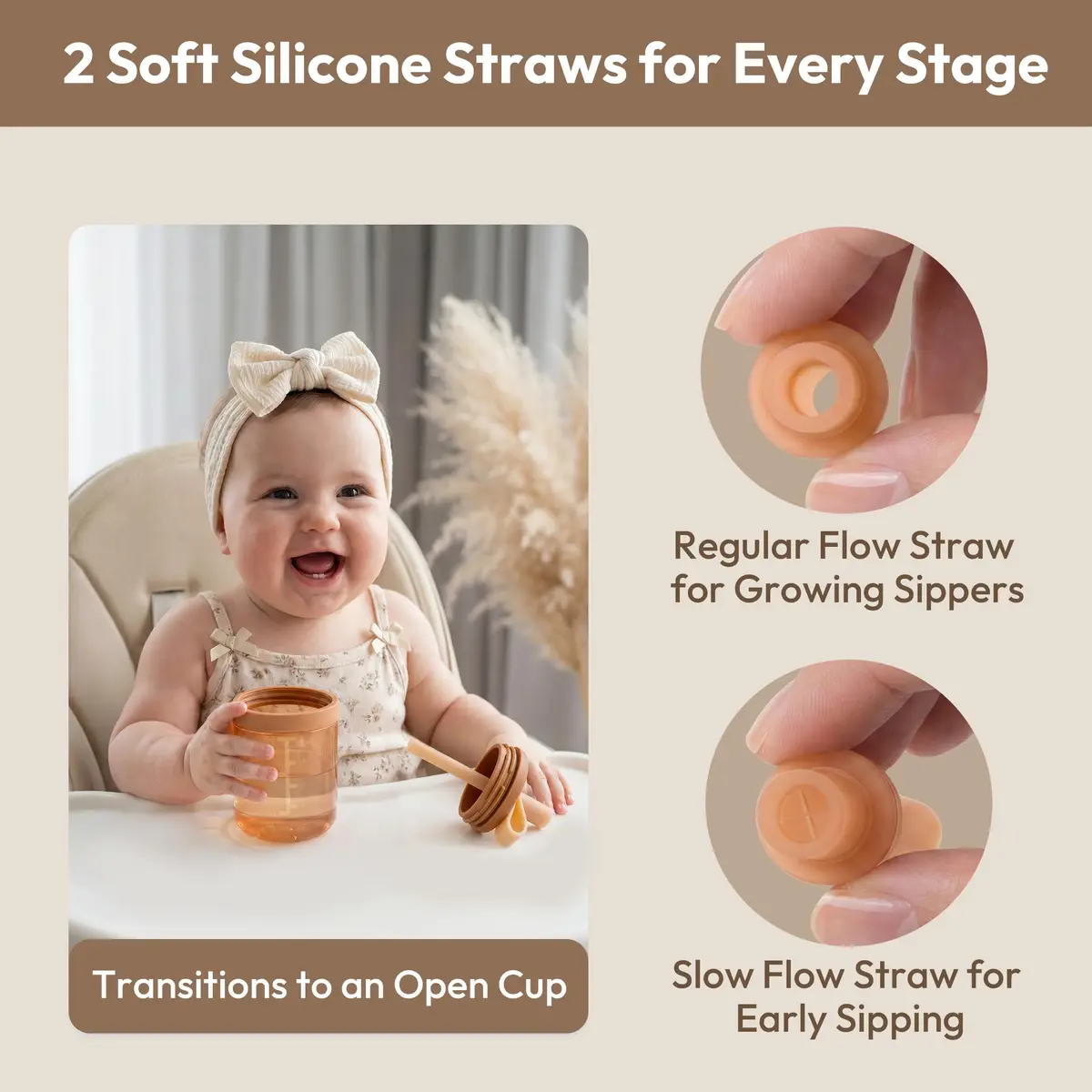 Moonkie Baby Straw Cup | Silicone Toddler Sippy Training Cup with Straw Lid | BPA-Free Drop-Proof | Baby Led Weaning | 6 Months+ - view 3