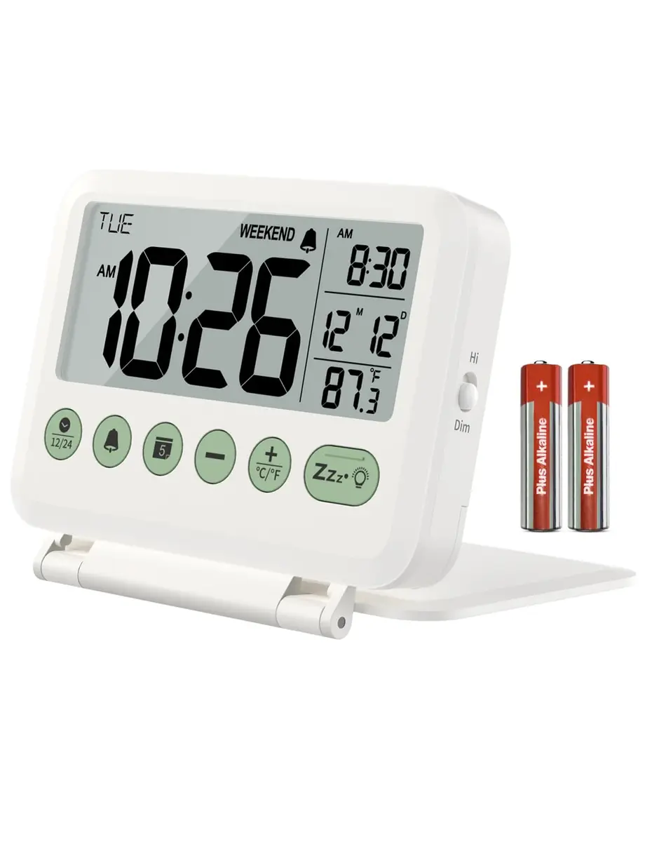 MeesMeek Digital Travel Alarm Clock with Flip Stand & Backlight, 10.2cm (4") | Battery Operated for Bedroom, Office, Travel - main product image