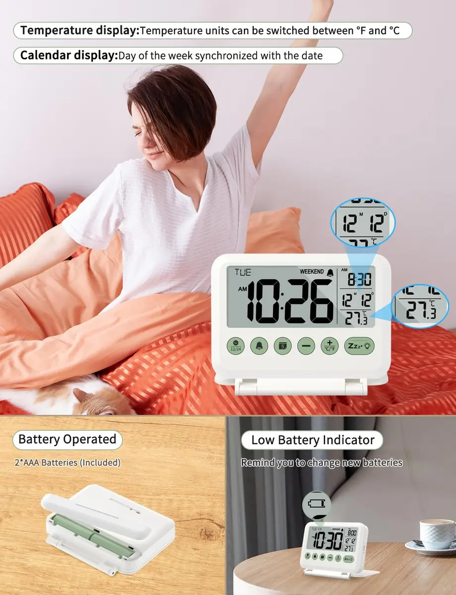 MeesMeek Digital Travel Alarm Clock with Flip Stand & Backlight, 10.2cm (4") | Battery Operated for Bedroom, Office, Travel - view 5