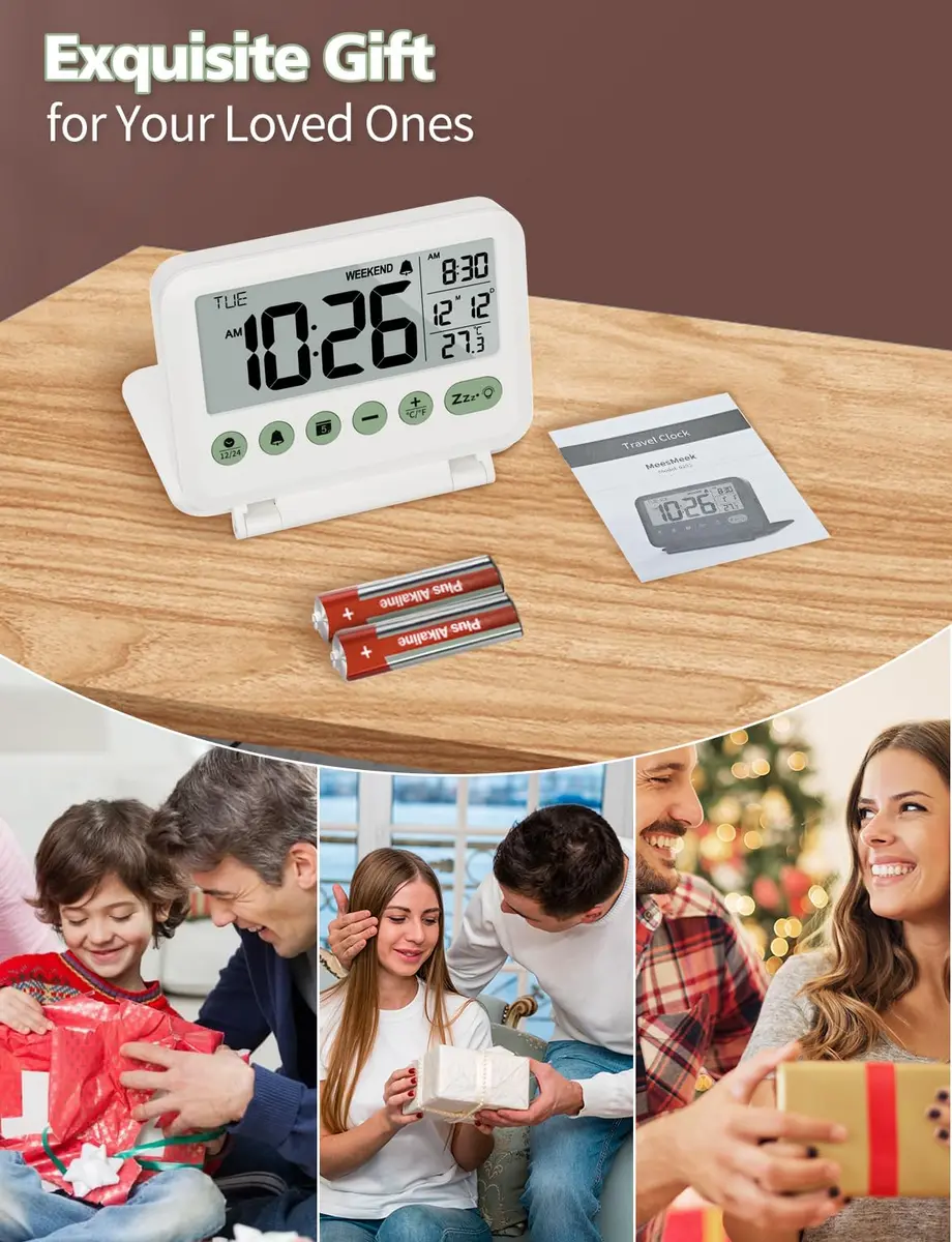 MeesMeek Digital Travel Alarm Clock with Flip Stand & Backlight, 10.2cm (4") | Battery Operated for Bedroom, Office, Travel - view 7