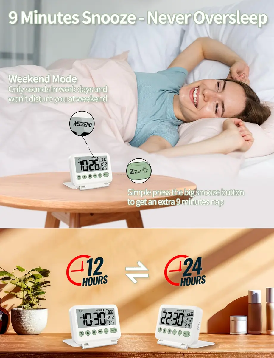 MeesMeek Digital Travel Alarm Clock with Flip Stand & Backlight, 10.2cm (4") | Battery Operated for Bedroom, Office, Travel - view 3
