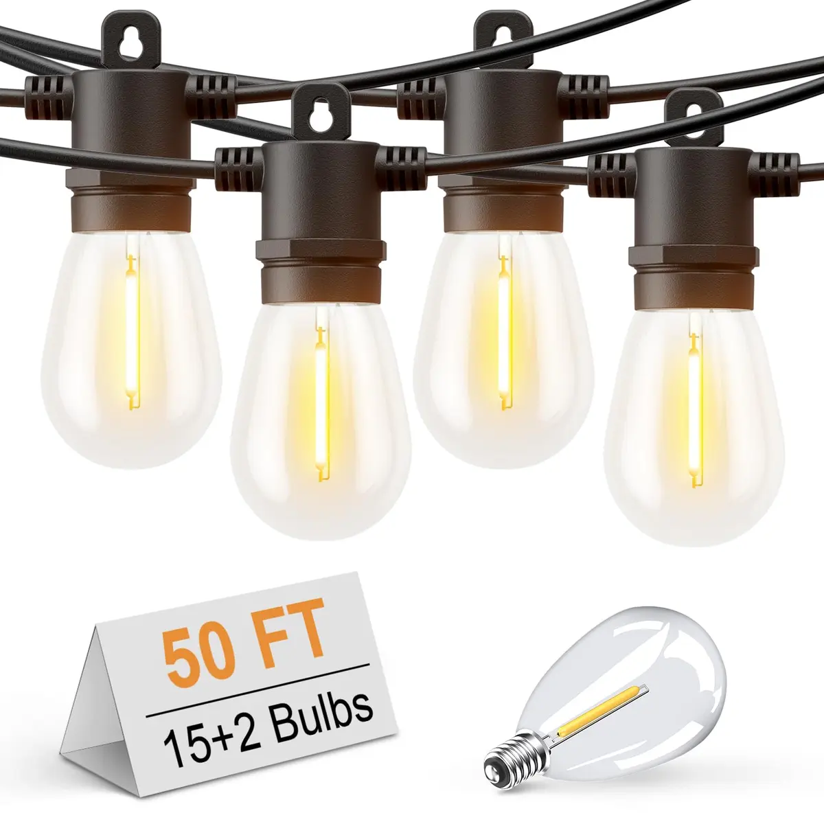 Svater Outdoor String Lights LED 50 FT Waterproof IP65 | Shatterproof, Dimmable, Commercial Grade - main product image