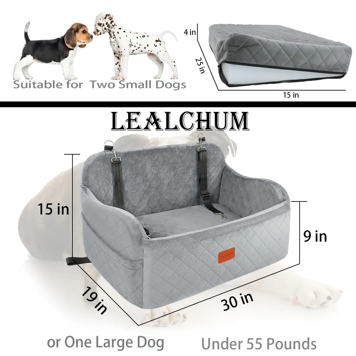 Lealchum Dog Car Seat for Large Dogs | Memory Foam Support & Safety Travel - view 2