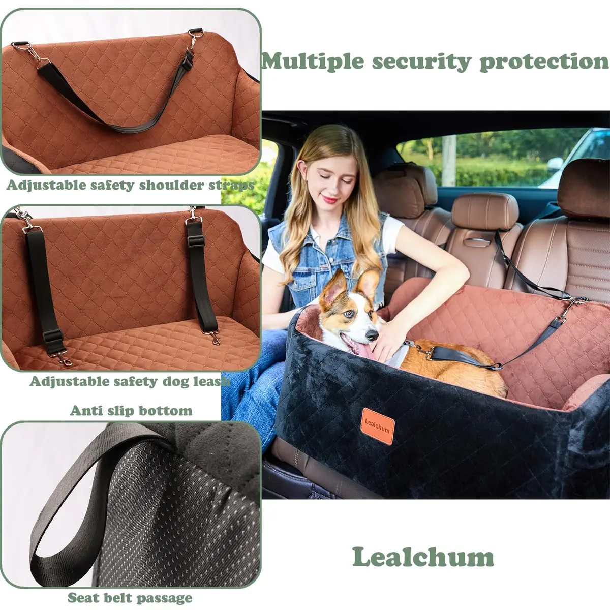 Lealchum Dog Car Seat for Large Dogs | Memory Foam Support & Safety Travel - view 4
