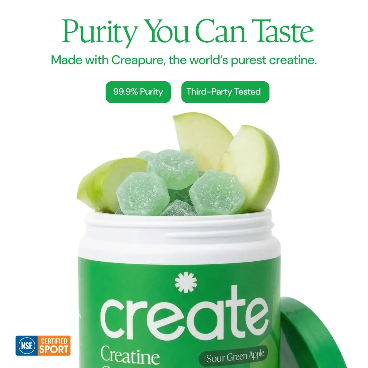 Create Creatine Monohydrate Gummies for Men & Women, Boost Focus, Strength, and Endurance, Anti-Melting Formula, Vegan, Gluten-Free, Non-GMO, 1.5g of Creatine per Gummy (Sour Green Apple) | 90 Count - view 7