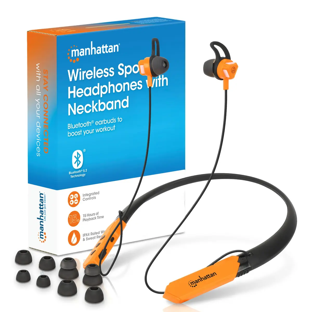 MANHATTAN Bluetooth Neckband Earbuds 15-Hour Battery IPX4 Mic | Wireless, Noise-Isolating, USB-C Recharge - main product image