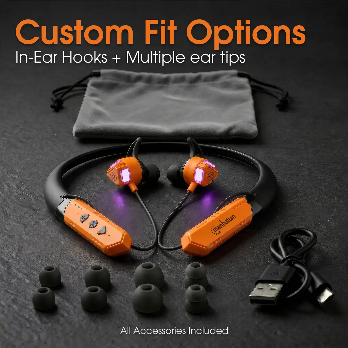 MANHATTAN Bluetooth Neckband Earbuds 15-Hour Battery IPX4 Mic | Wireless, Noise-Isolating, USB-C Recharge - view 8