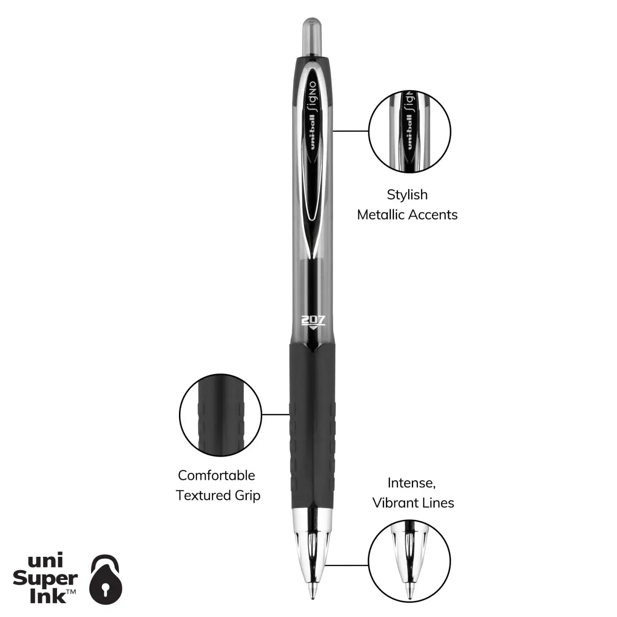 Uni-Ball 207 Retractable Gel Pens, 0.7mm Medium Point, Assorted Ink, 5/Pack | Smooth Ink Flow for Office & Students - view 4
