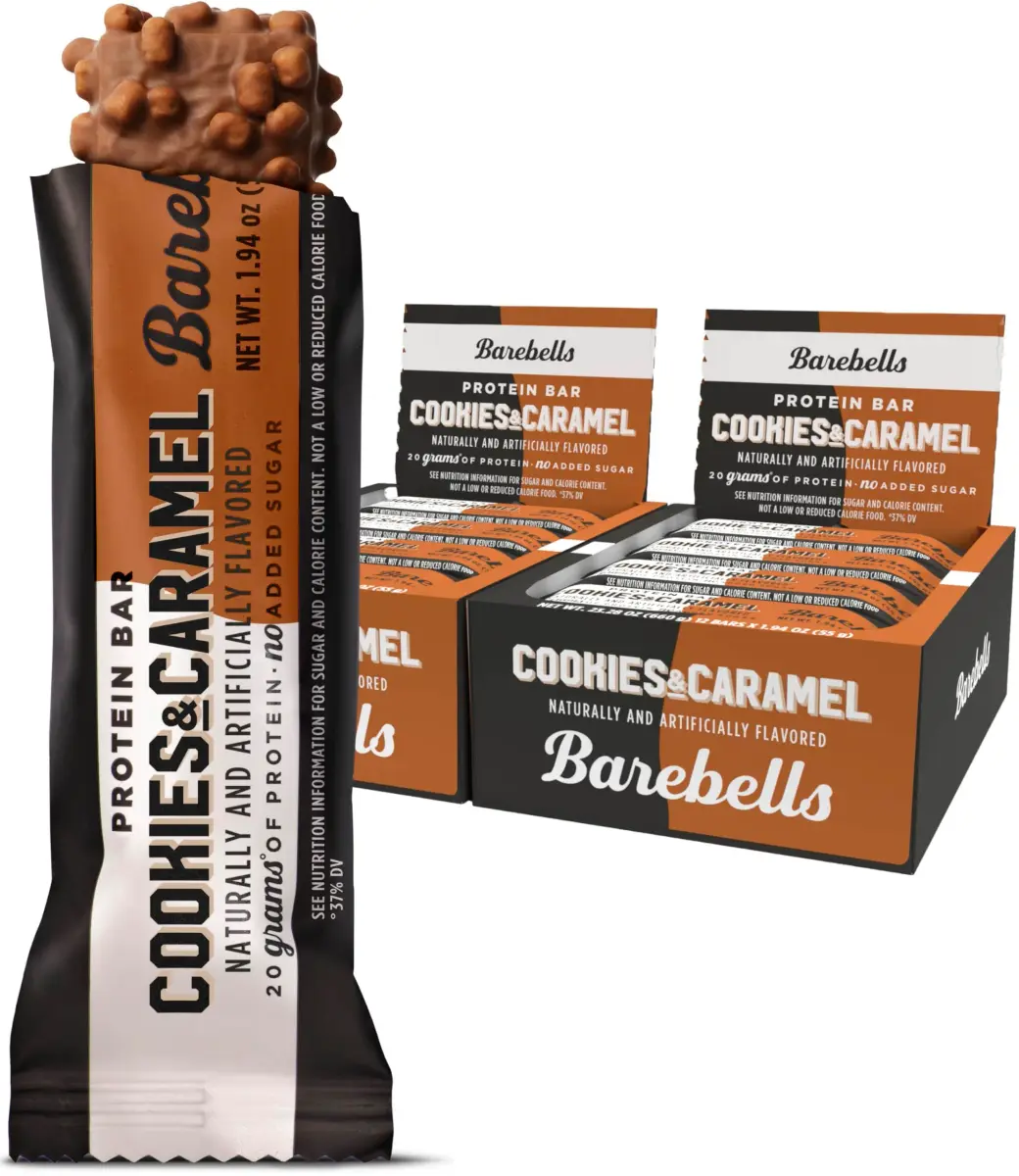 BAREBELLS Cookies and Caramel Protein Bars, 24 Bars (2x12) | 20g High Protein, 1g Sugar, USA Import - main product image
